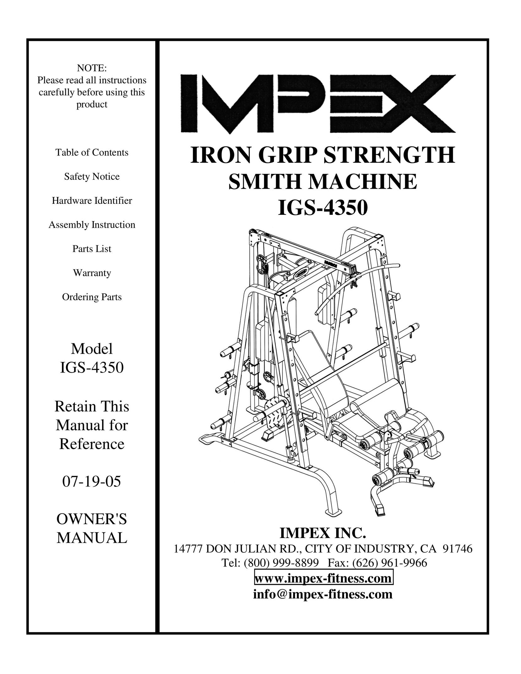 Impex IGS-4350 Home Gym User Manual