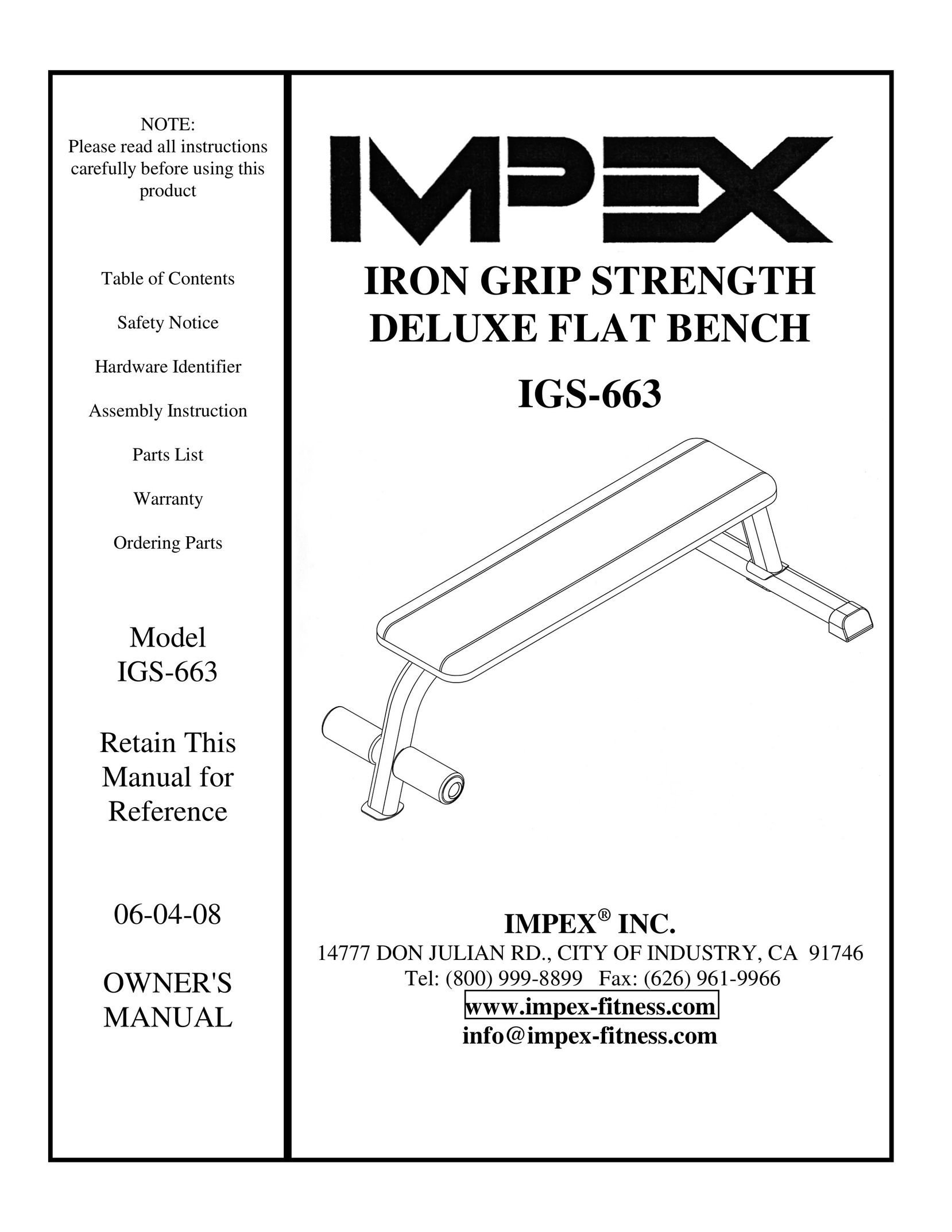 Impex IGS-663 Home Gym User Manual