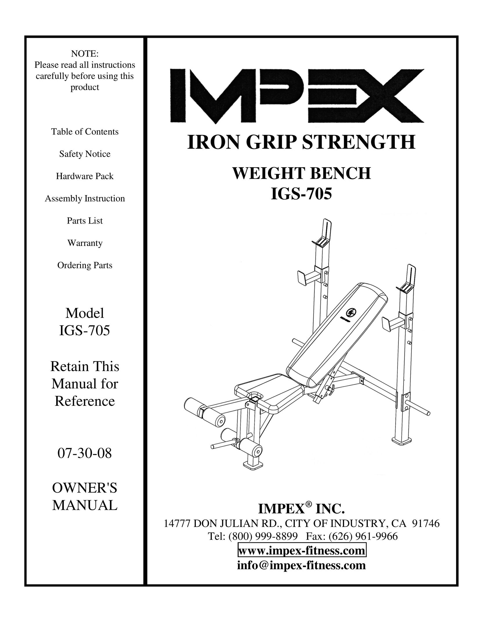 Impex IGS-705 Home Gym User Manual