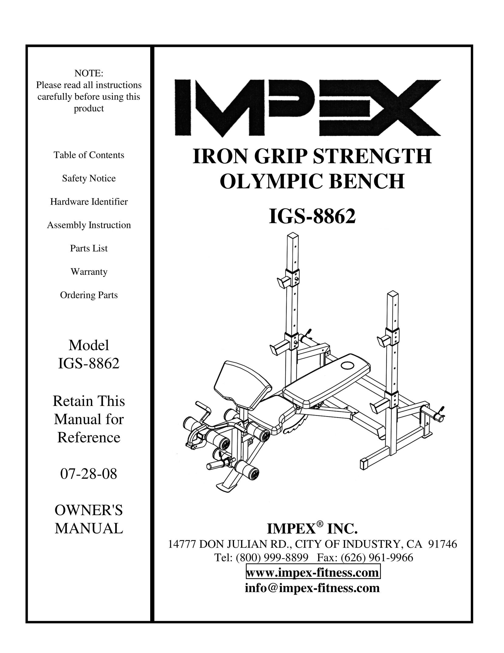 Impex IGS-8862 Home Gym User Manual