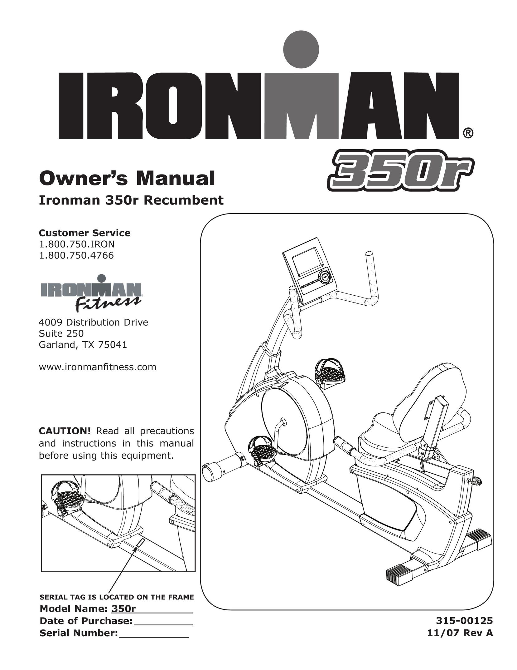 Ironman Fitness 350r Home Gym User Manual