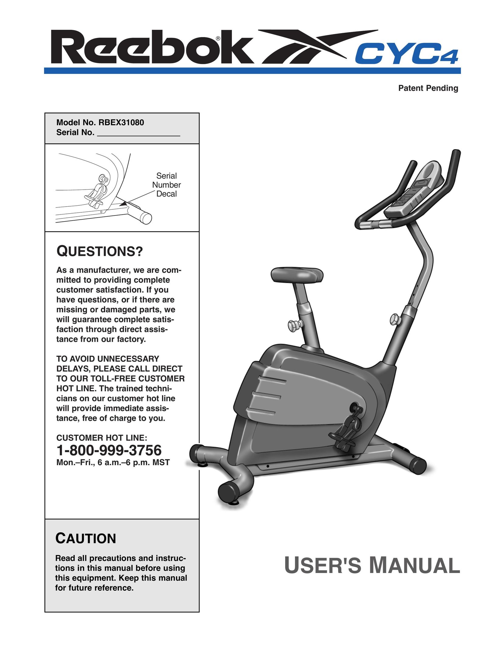 Reebok Fitness CYC4 Home Gym User Manual