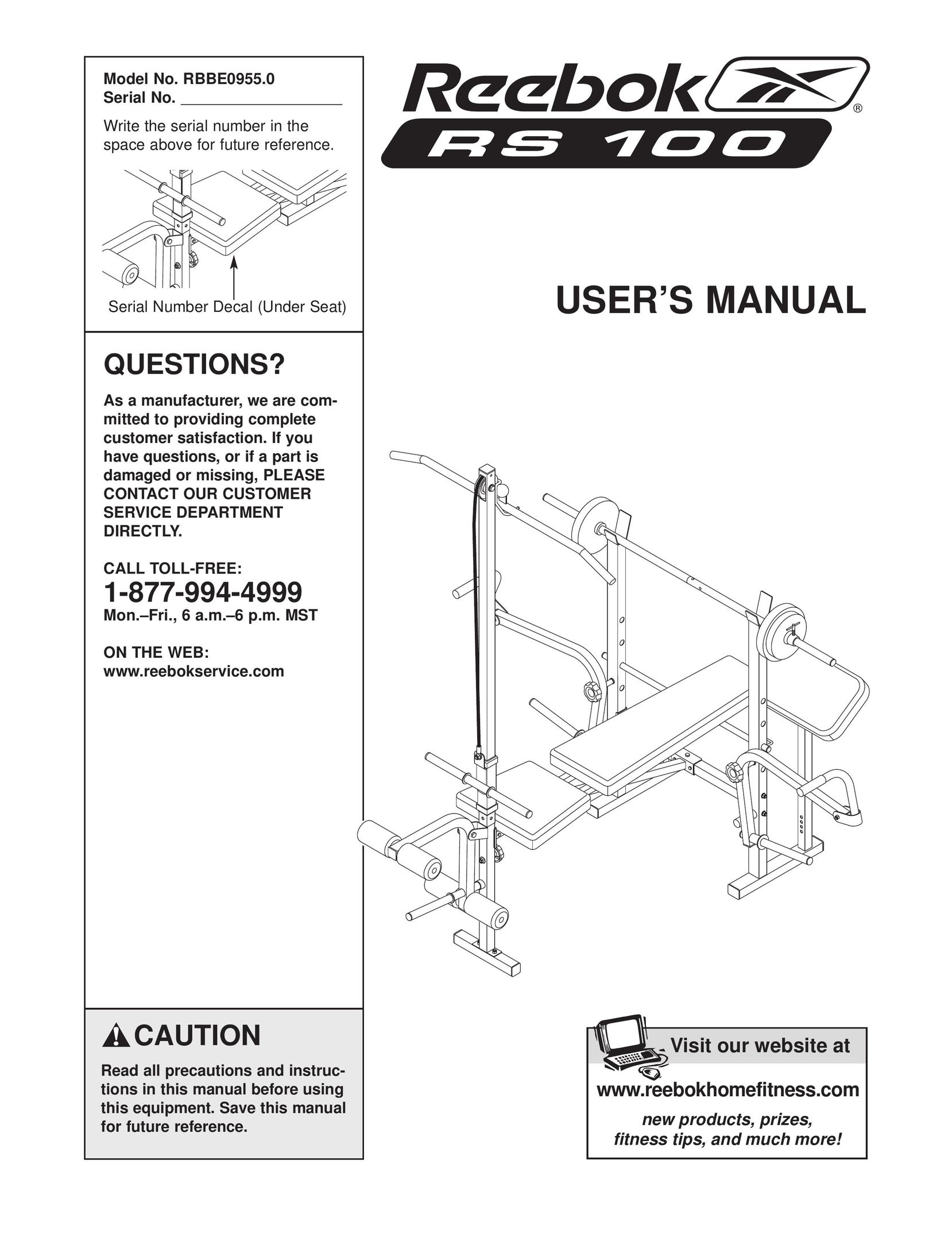 Reebok Fitness RBBE0955.0 Home Gym User Manual