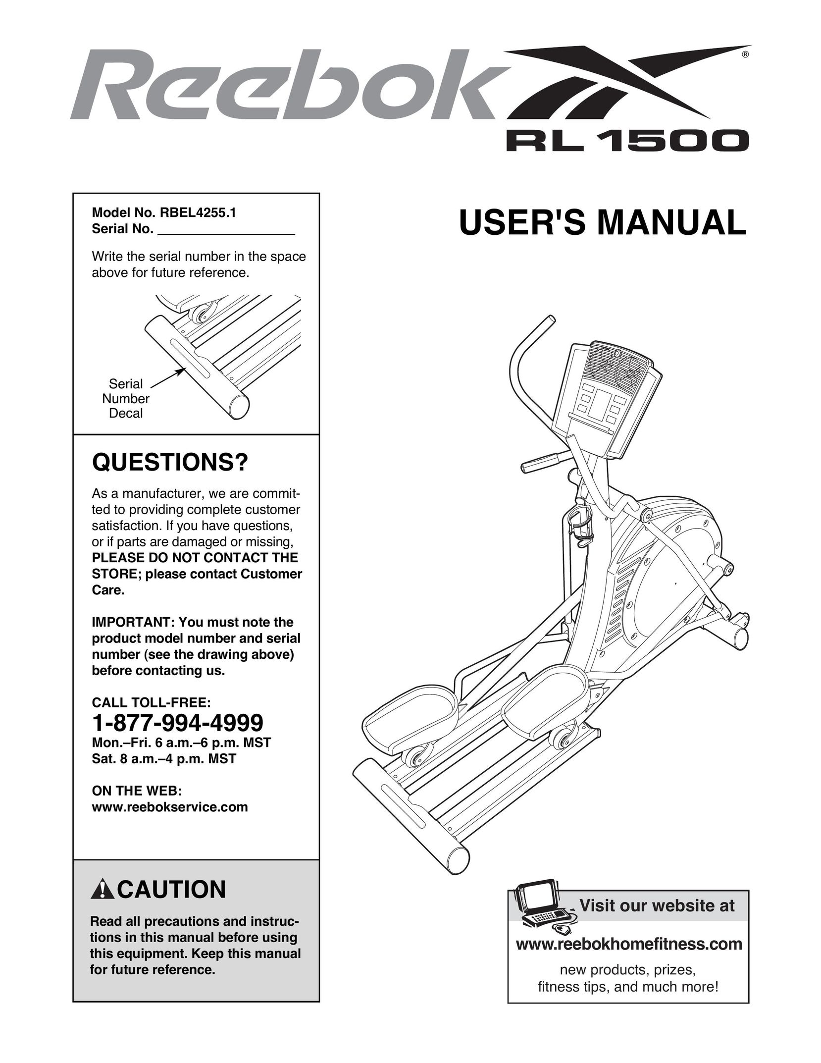 Reebok Fitness RBEL4255.1 Home Gym User Manual