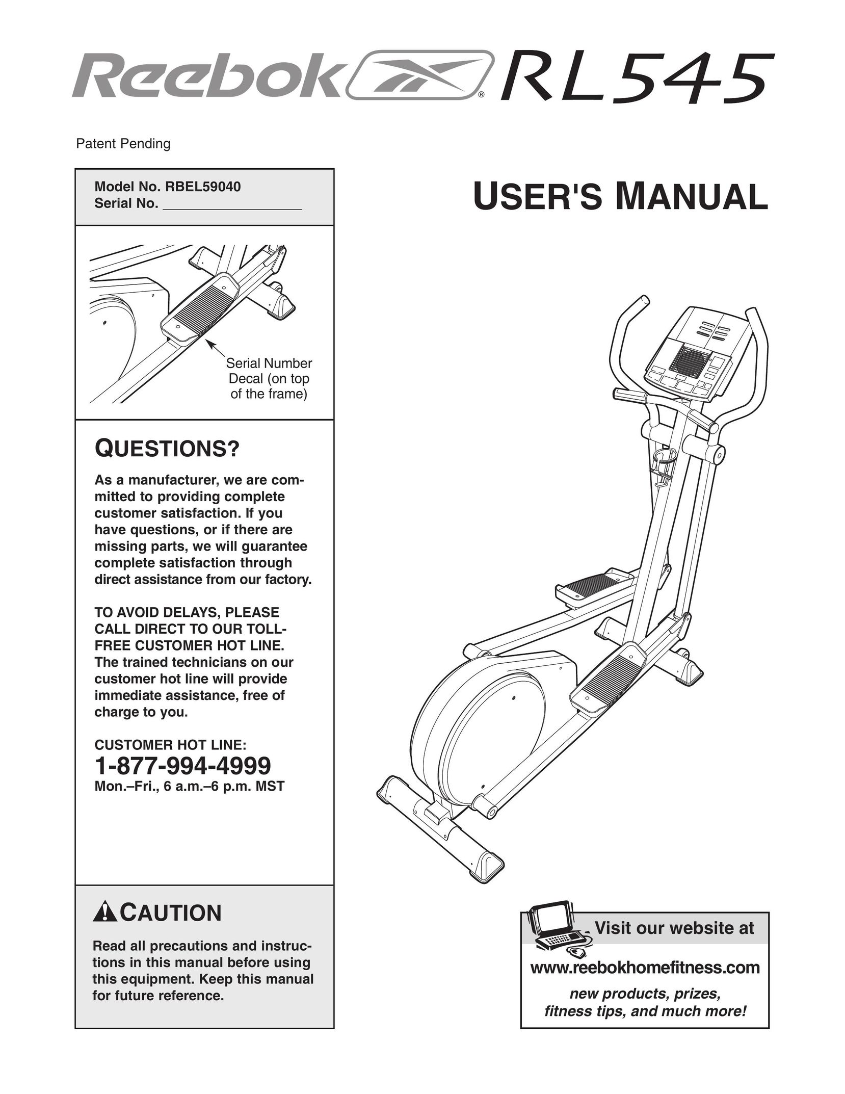 Reebok Fitness RBEL59040 Home Gym User Manual