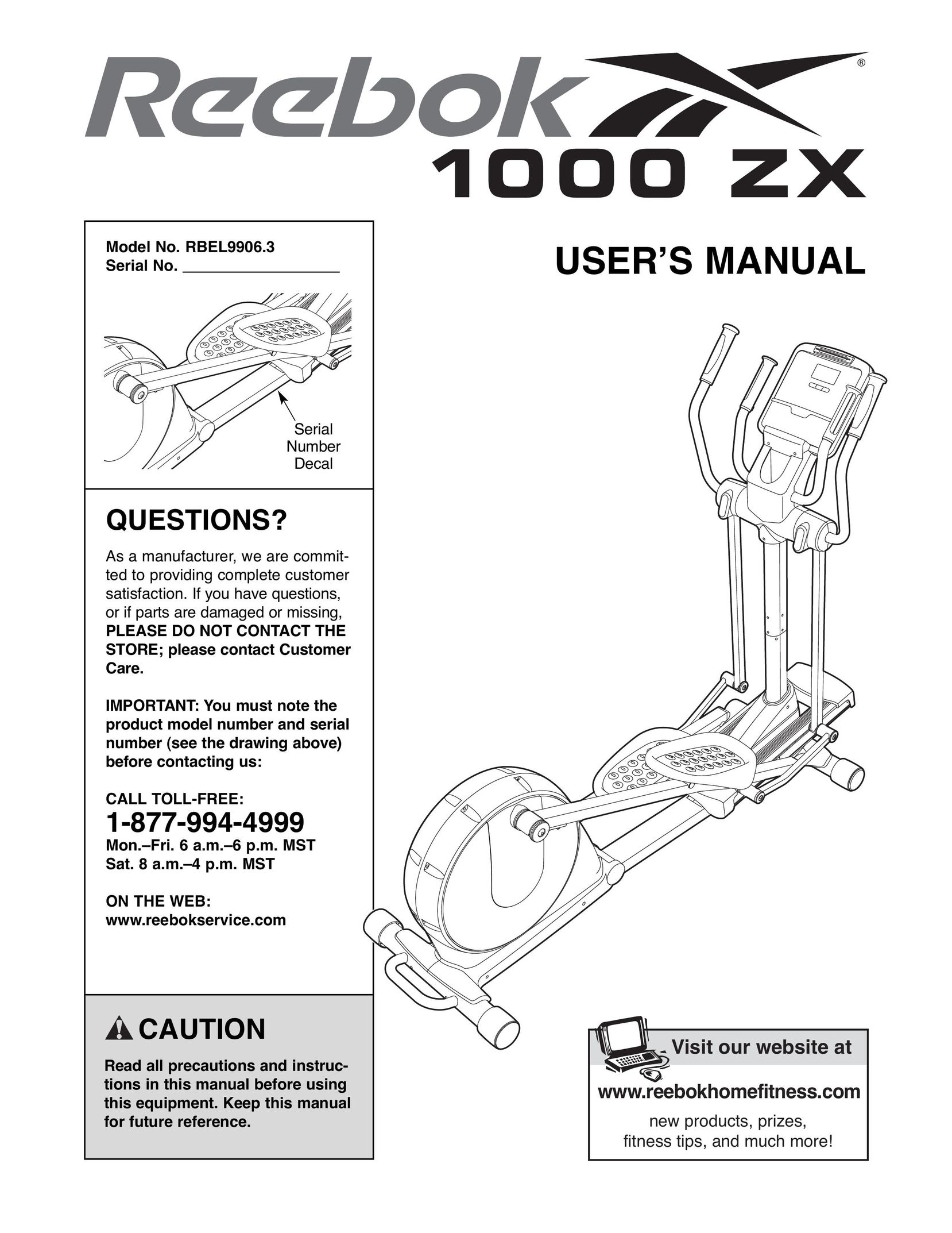 Reebok Fitness RBEL9906.3 Home Gym User Manual