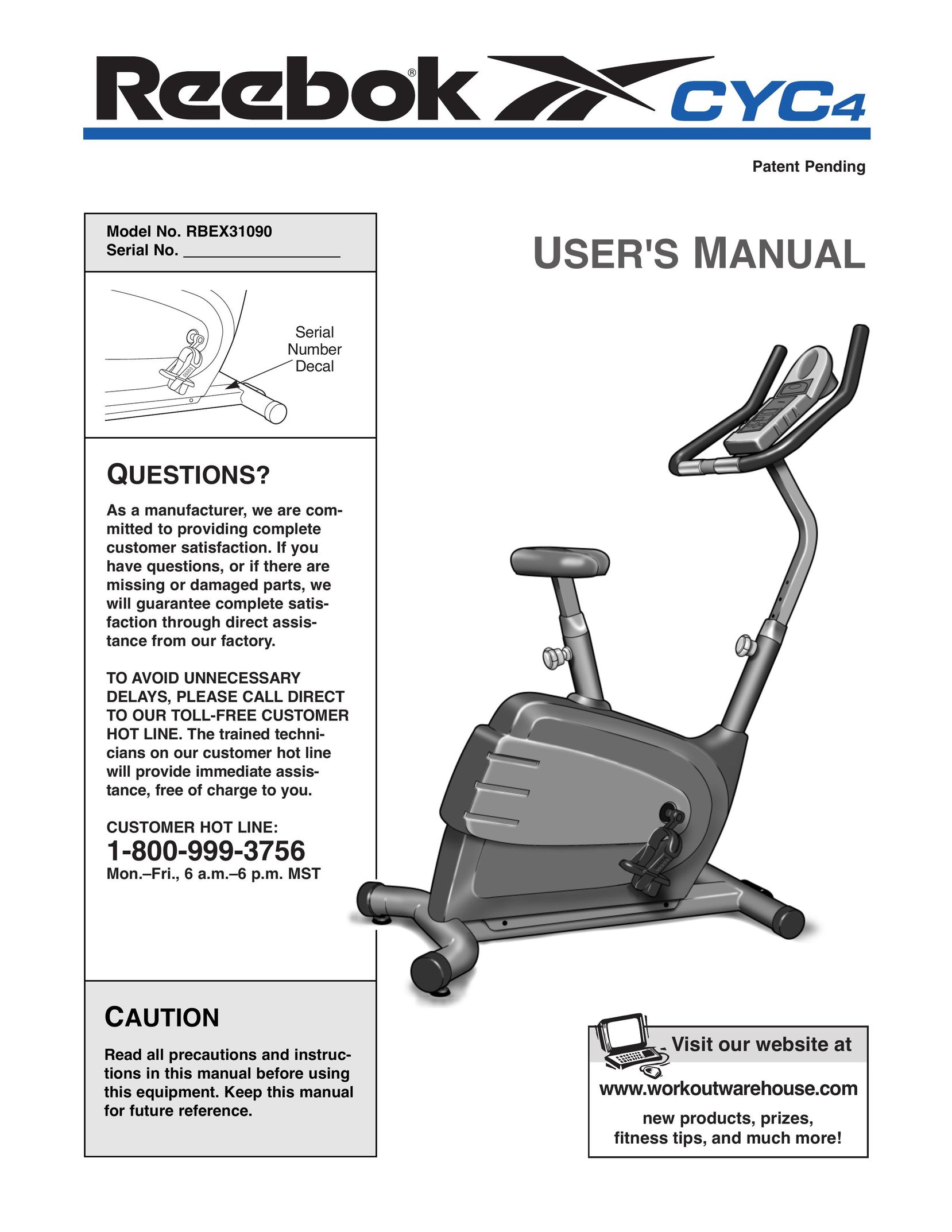 Reebok Fitness RBEX31090 Home Gym User Manual