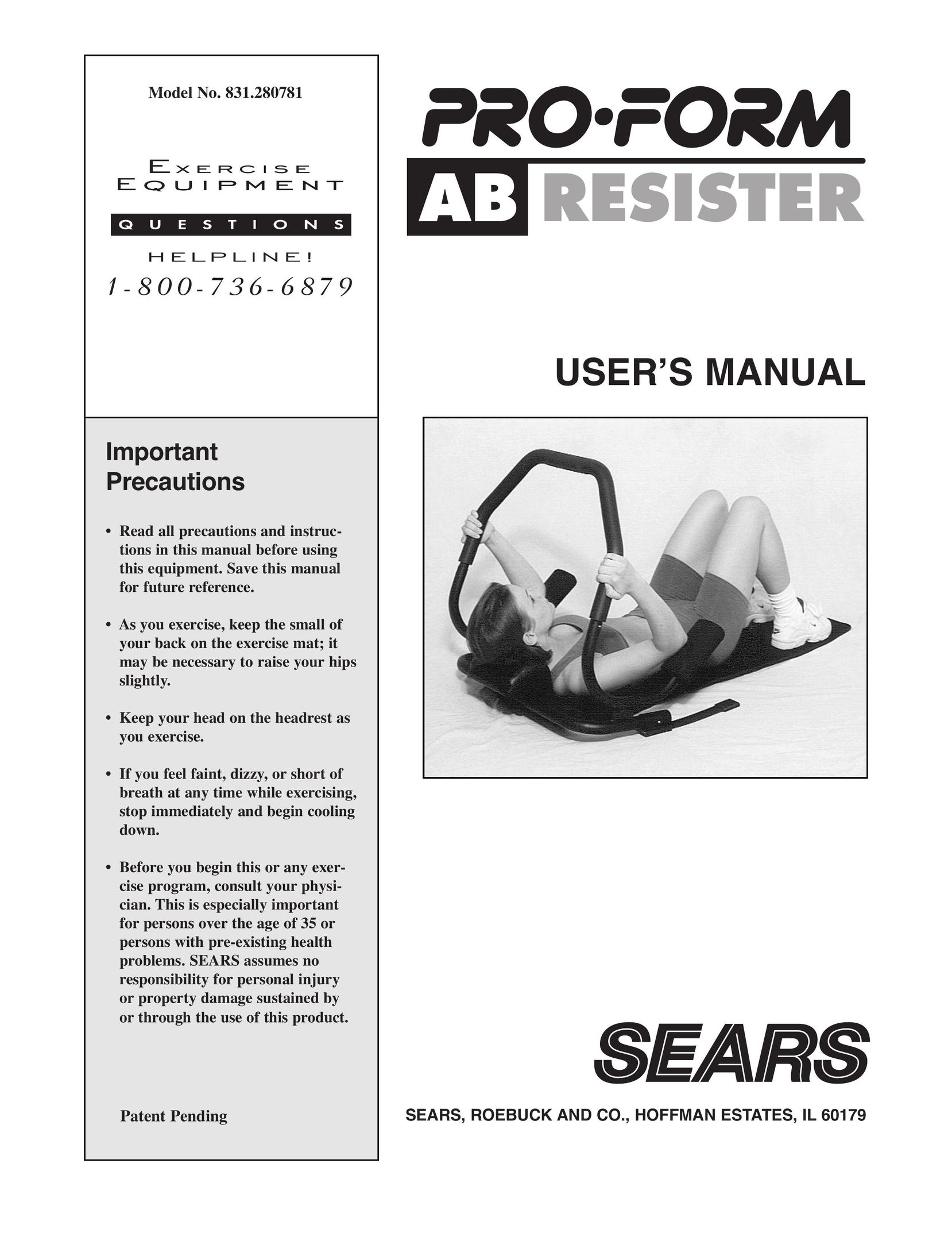 Sears 31.280781 Home Gym User Manual