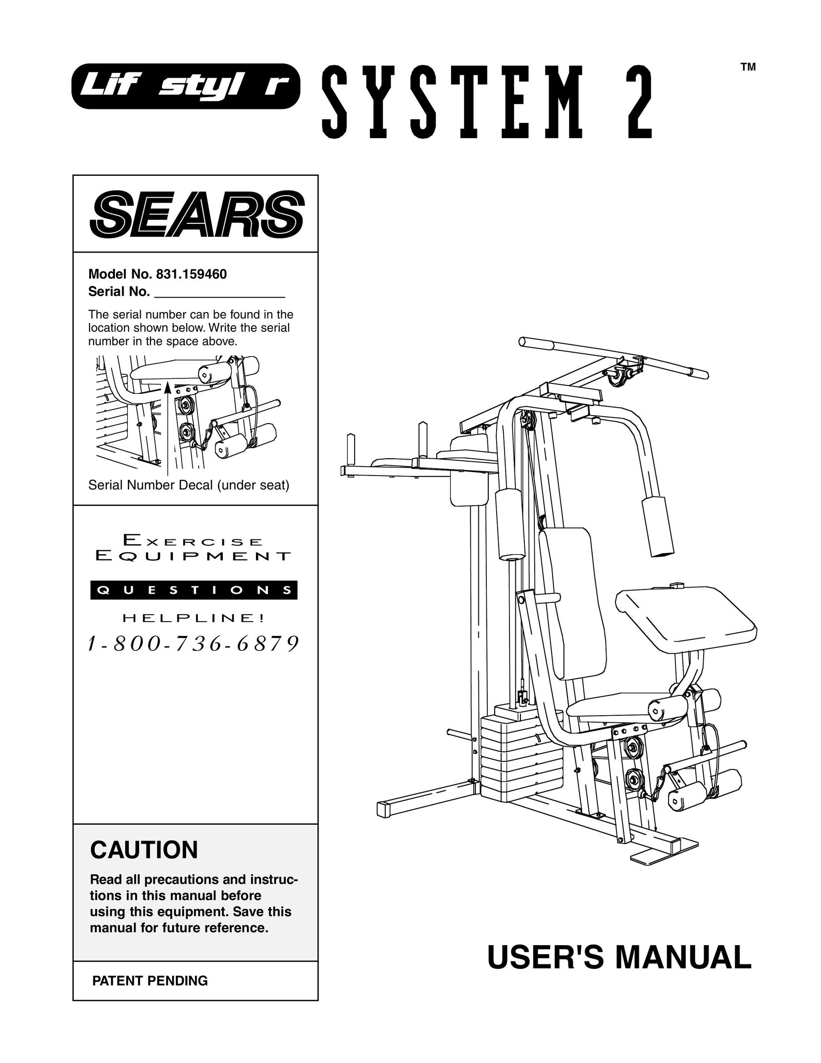 Sears 831.159460 Home Gym User Manual