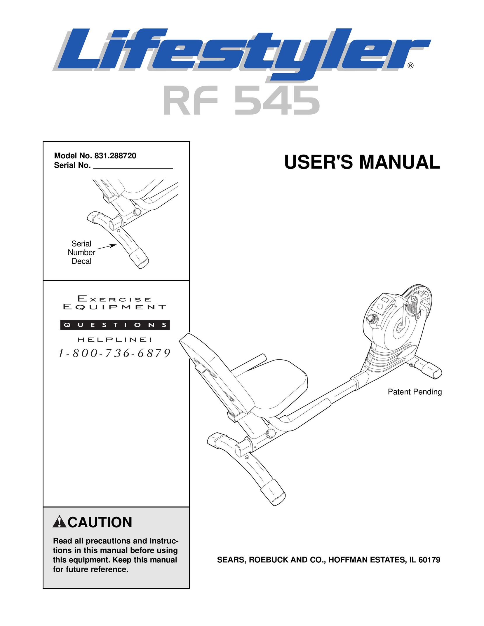 Sears 831.288720 Home Gym User Manual