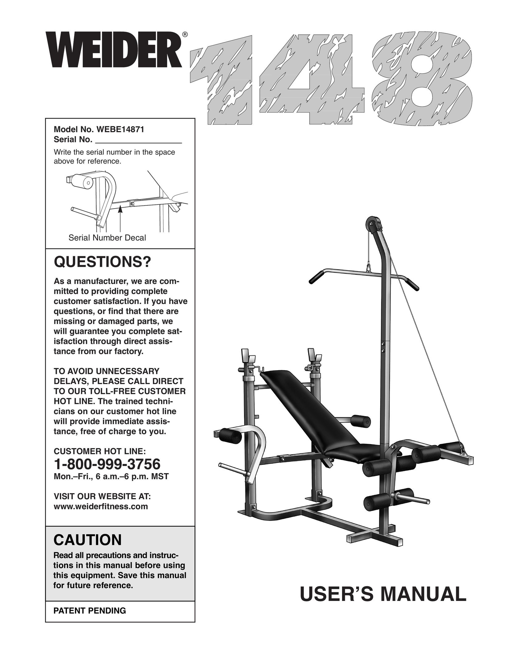Weider 148 Home Gym User Manual