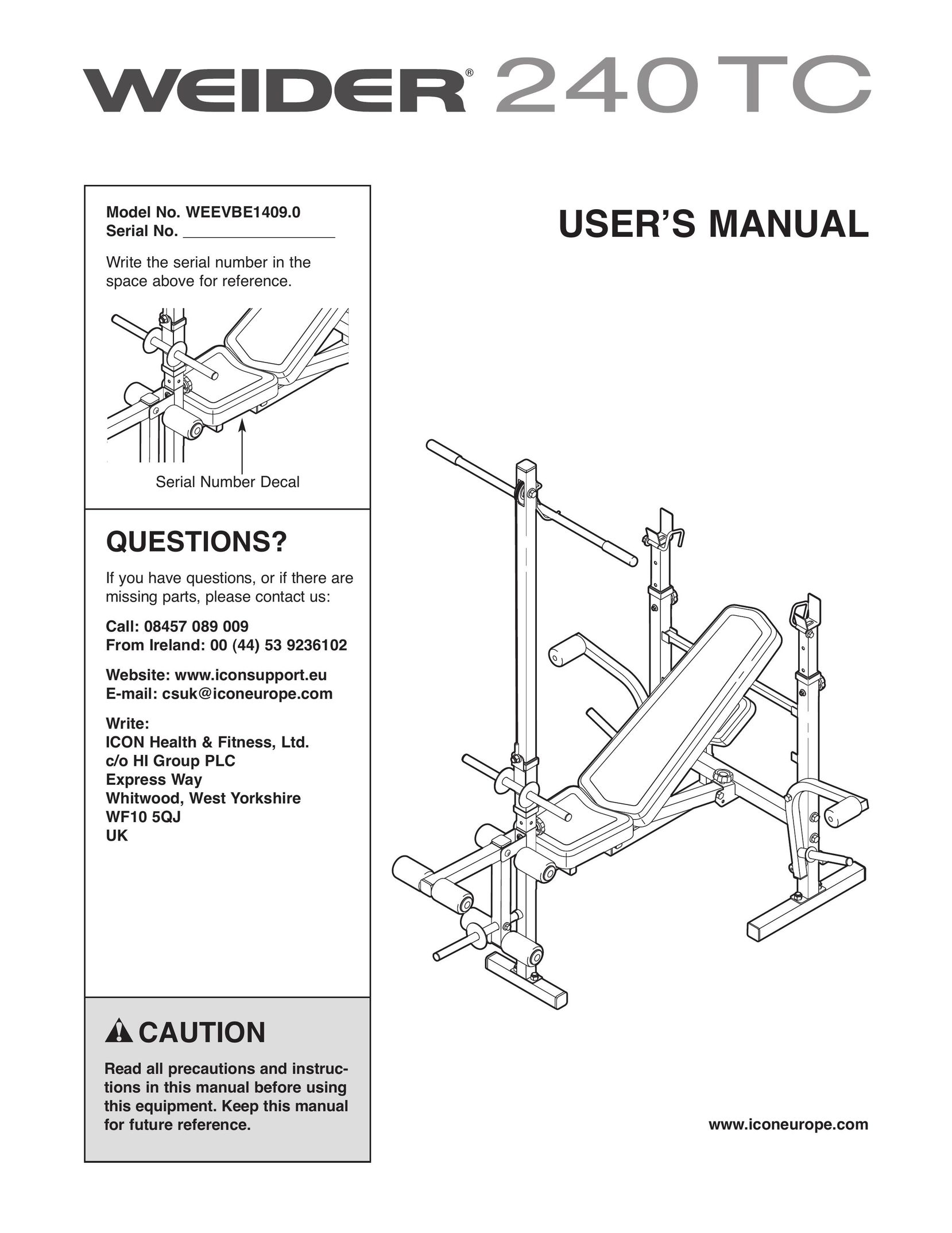 Weider 240 TC Home Gym User Manual