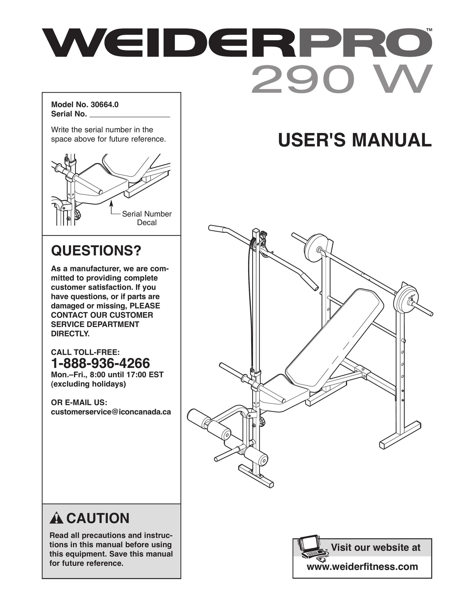 Weider 30664.0 Home Gym User Manual