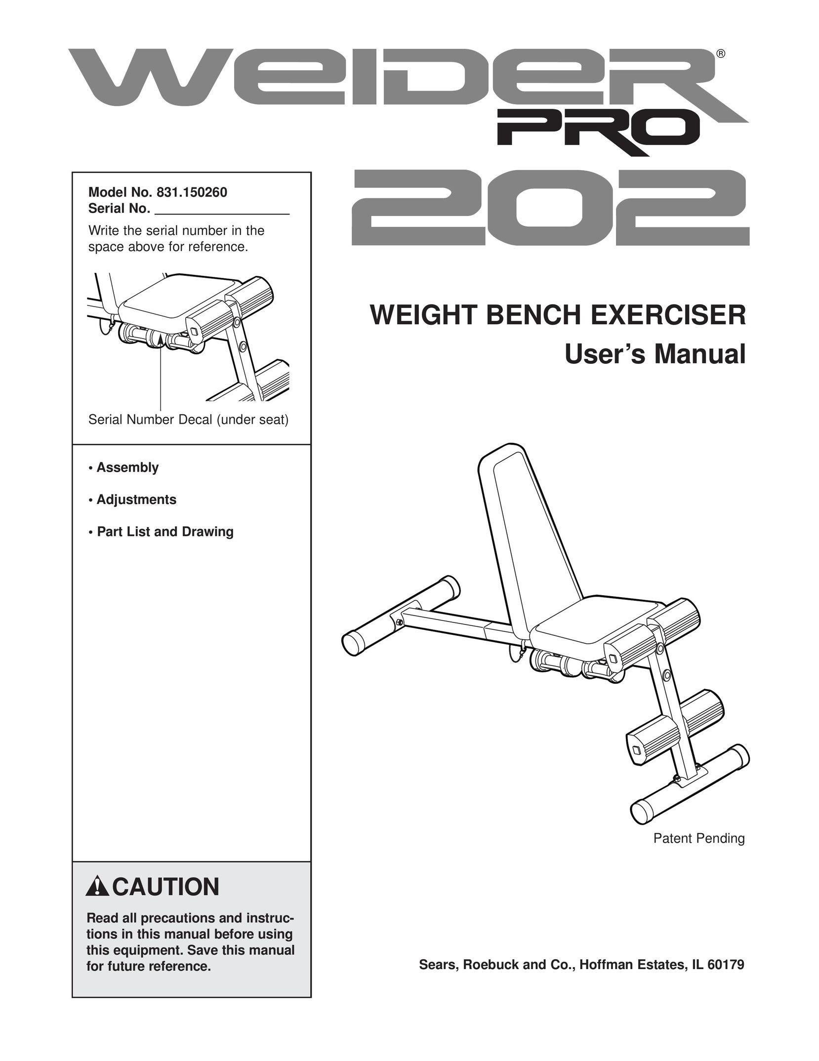 Weider 831.150260 Home Gym User Manual