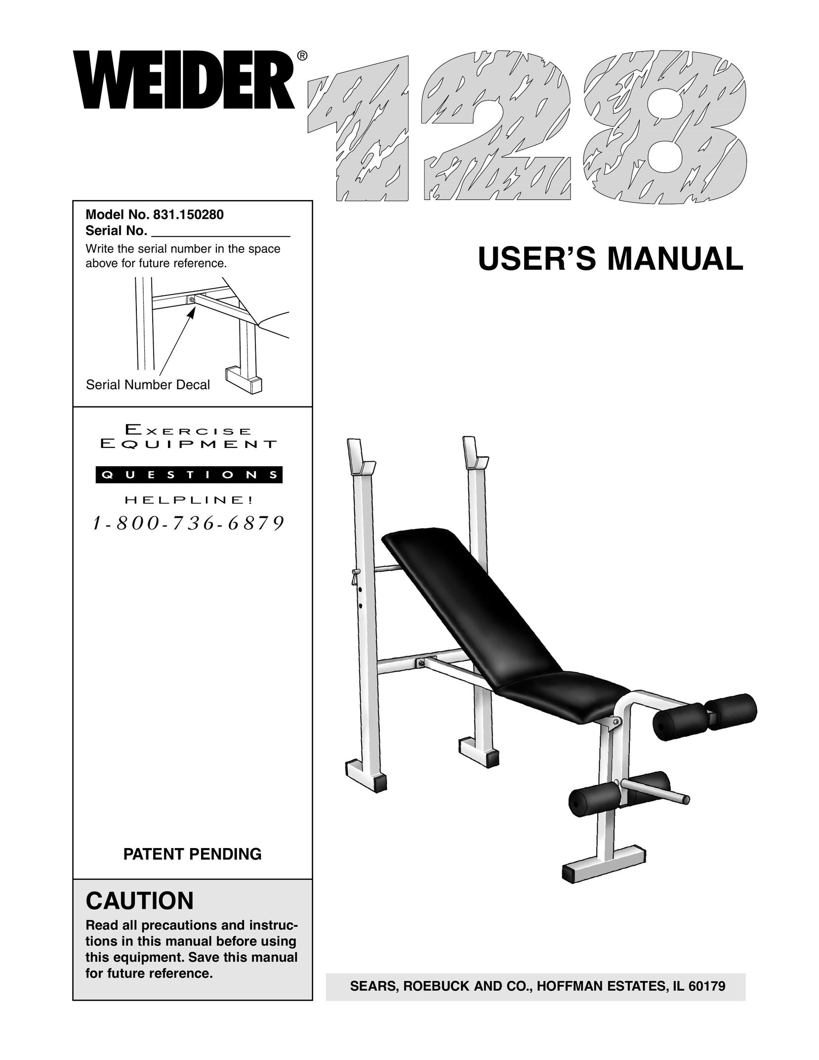 Weider 831.150280 Home Gym User Manual