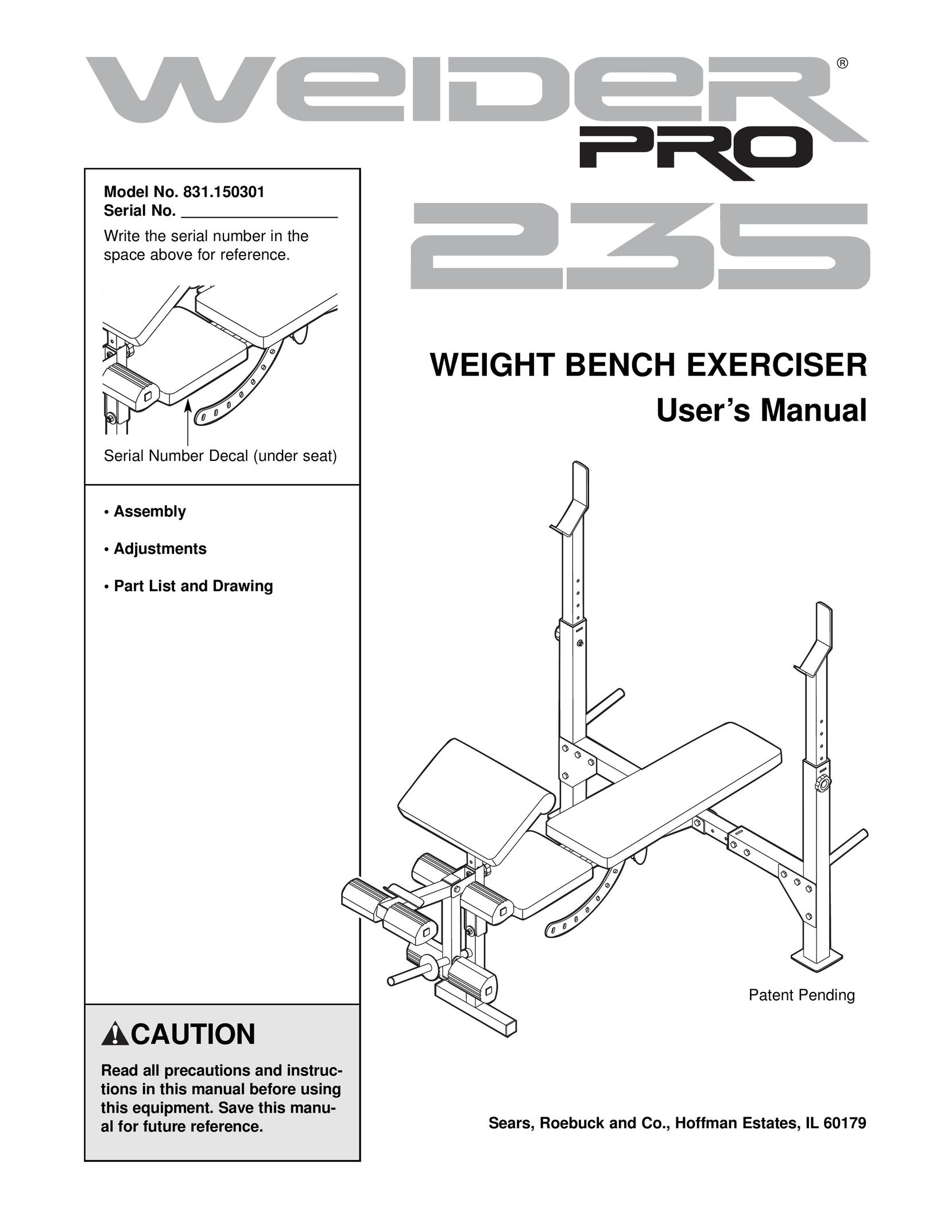 Weider 831.150301 Home Gym User Manual