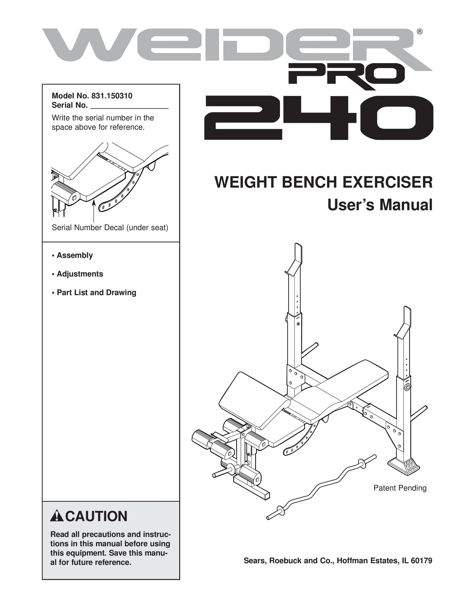 Weider 831.150310 Home Gym User Manual