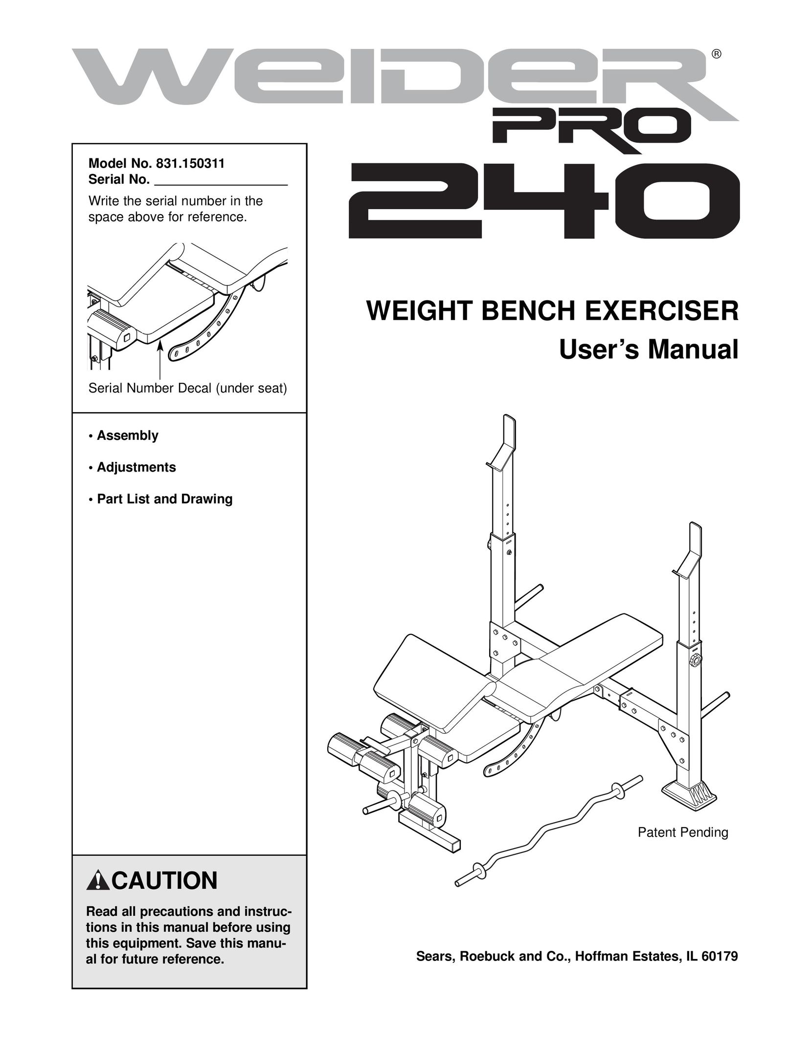 Weider 831.150311 Home Gym User Manual