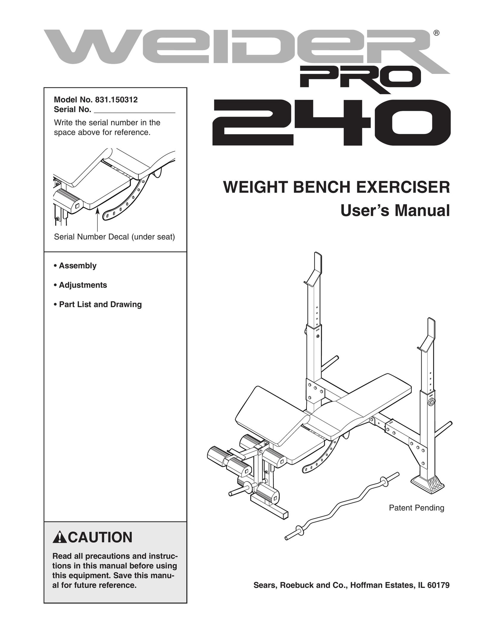 Weider 831.150312 Home Gym User Manual