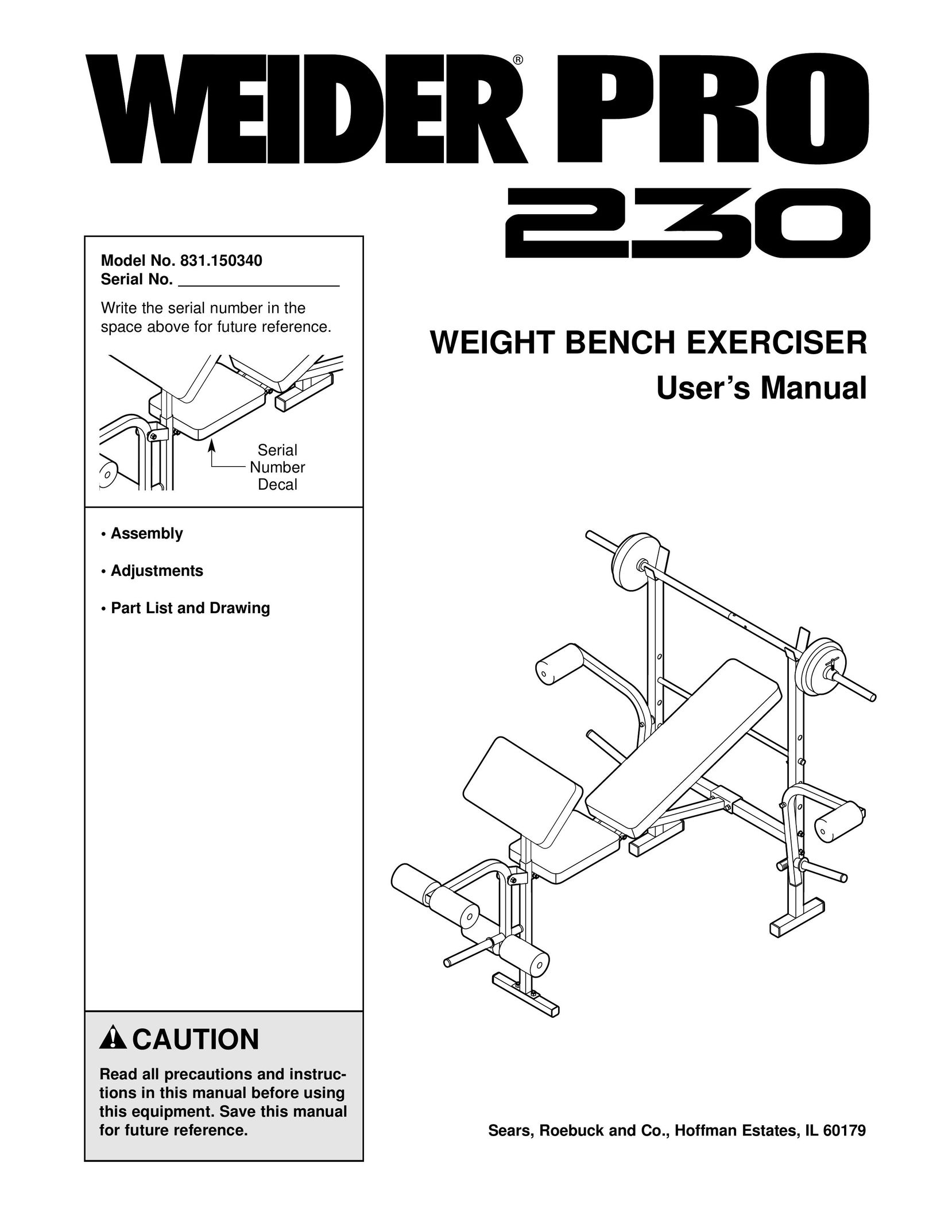 Weider 831.150340 Home Gym User Manual
