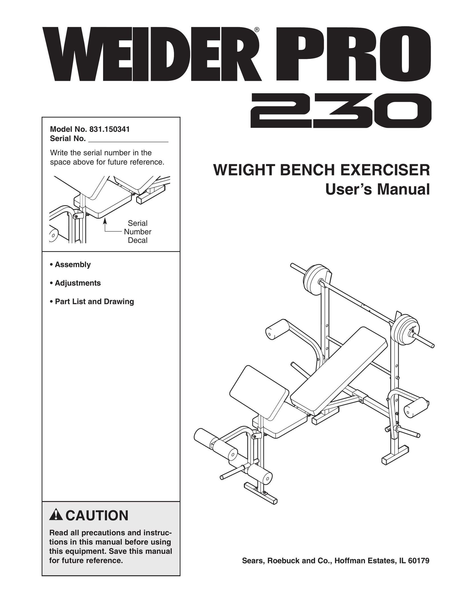 Weider 831.150341 Home Gym User Manual