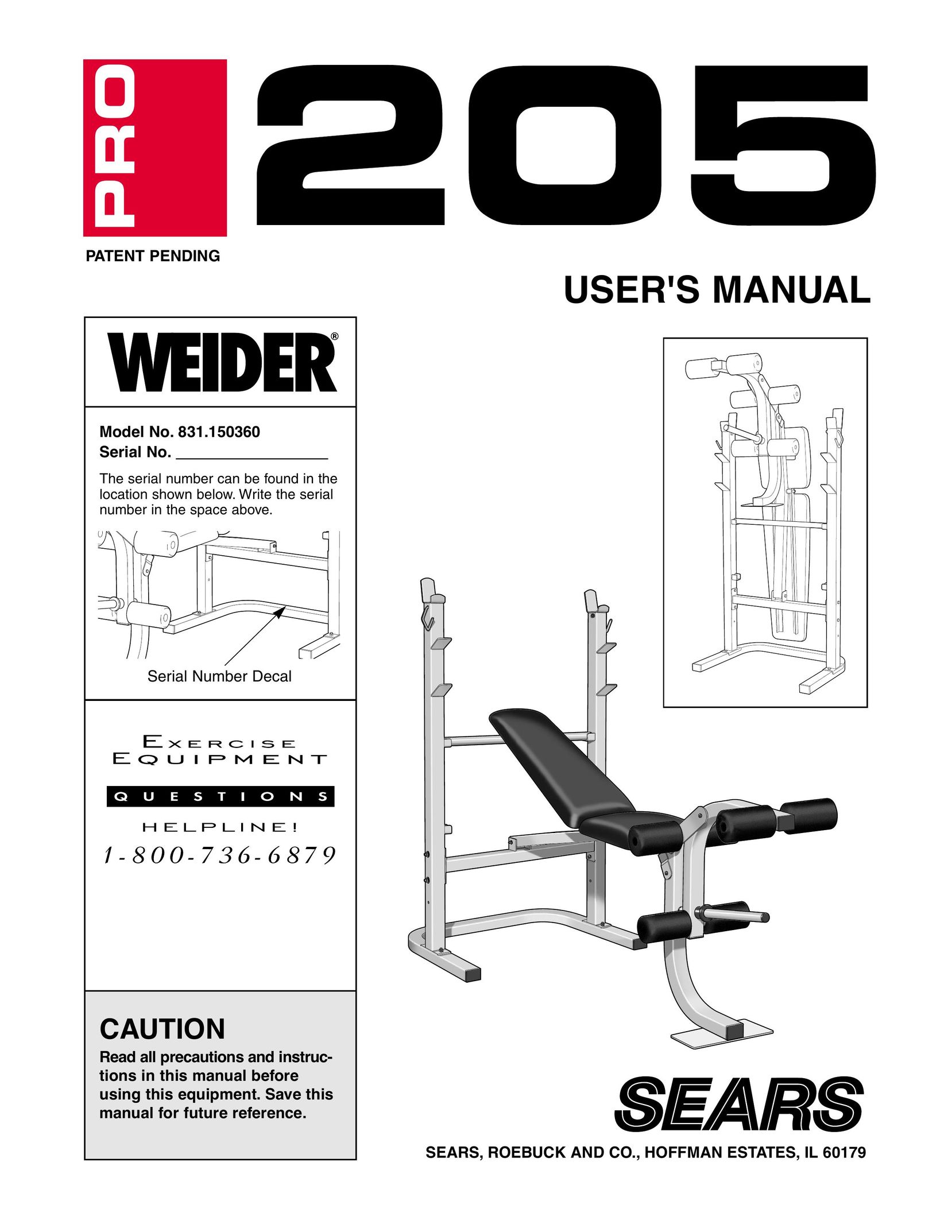 Weider 831.150360 Home Gym User Manual