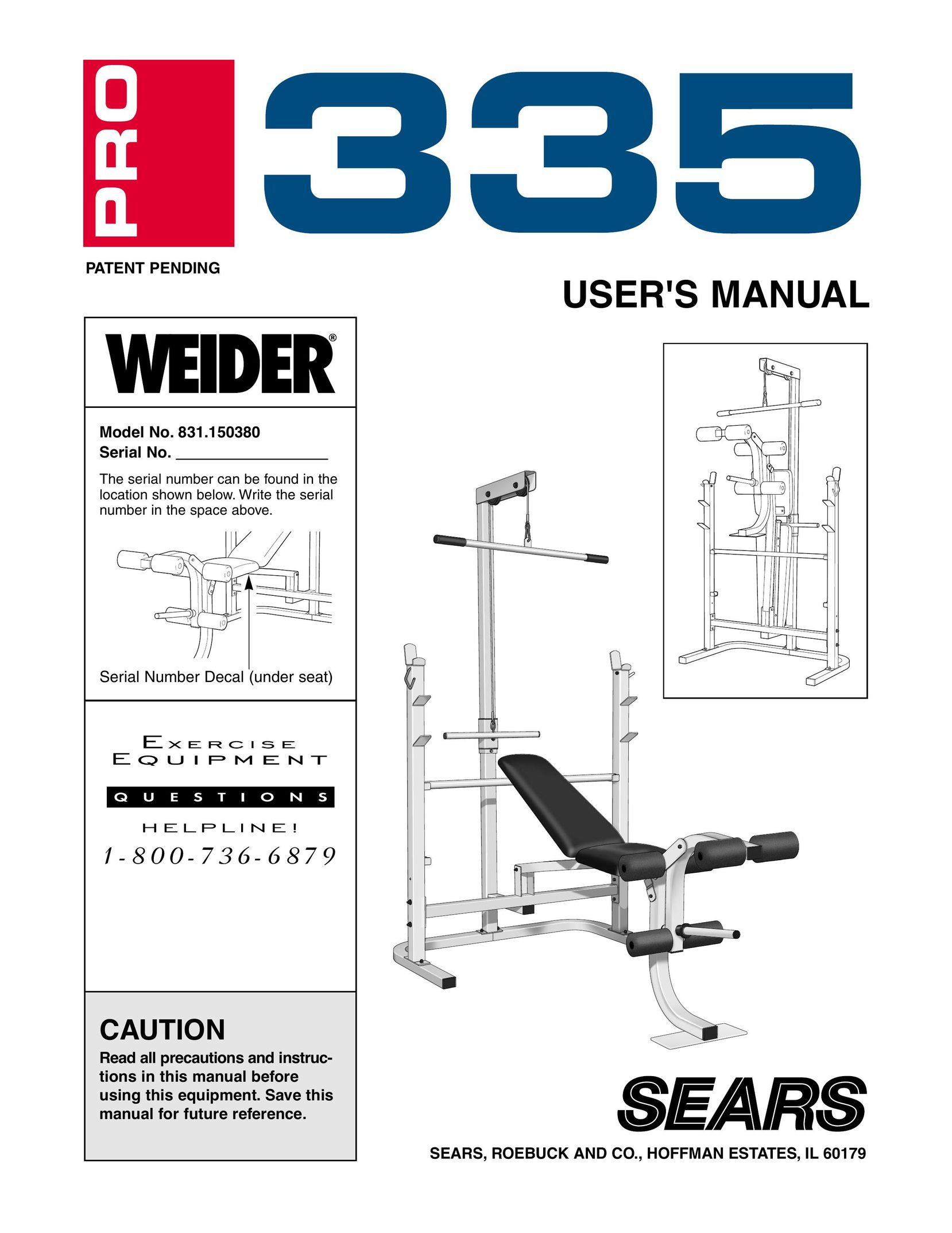 Weider 831.150380 Home Gym User Manual