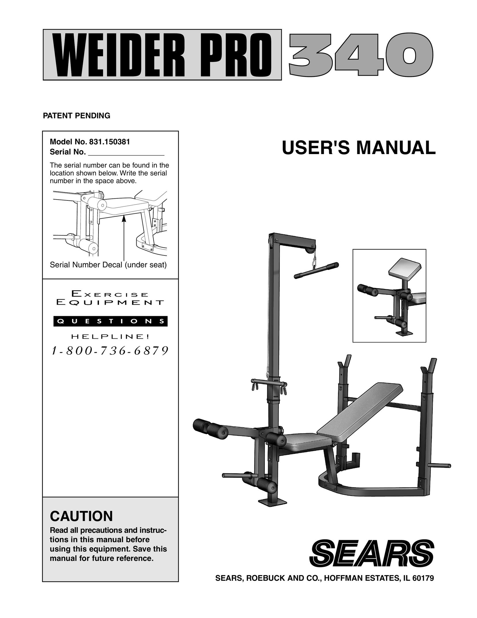 Weider 831.150381 Home Gym User Manual