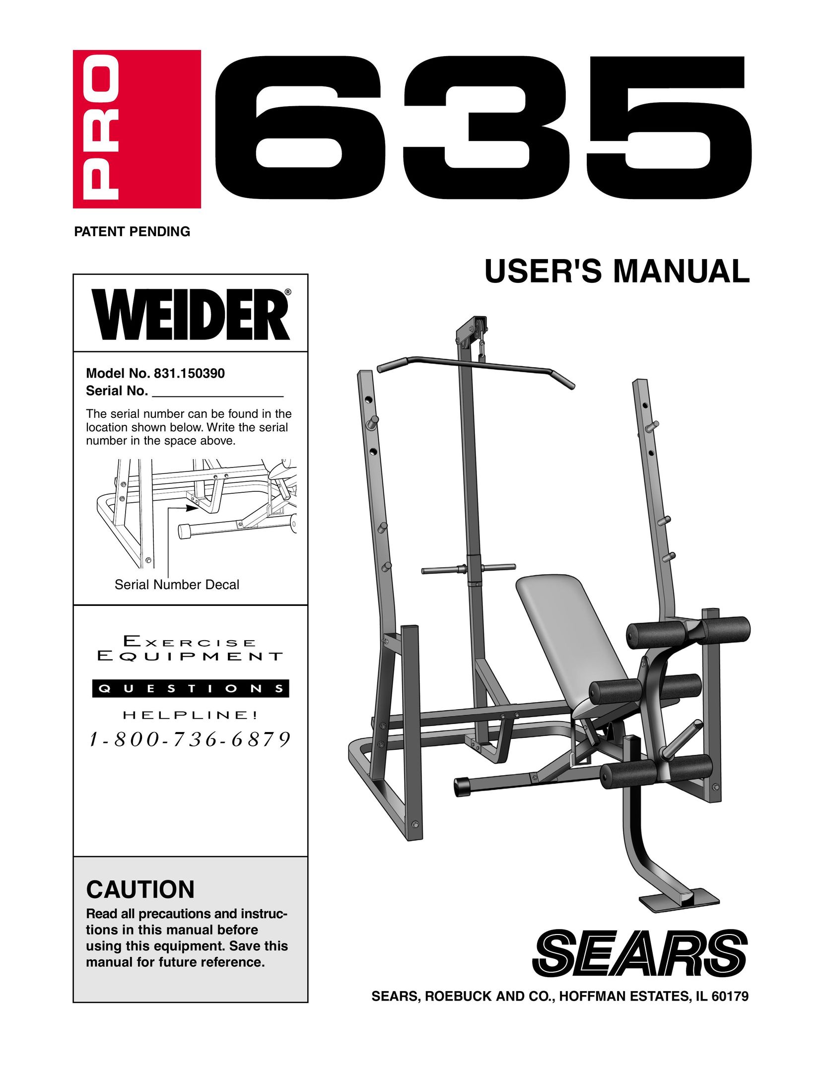 Weider 831.150390 Home Gym User Manual