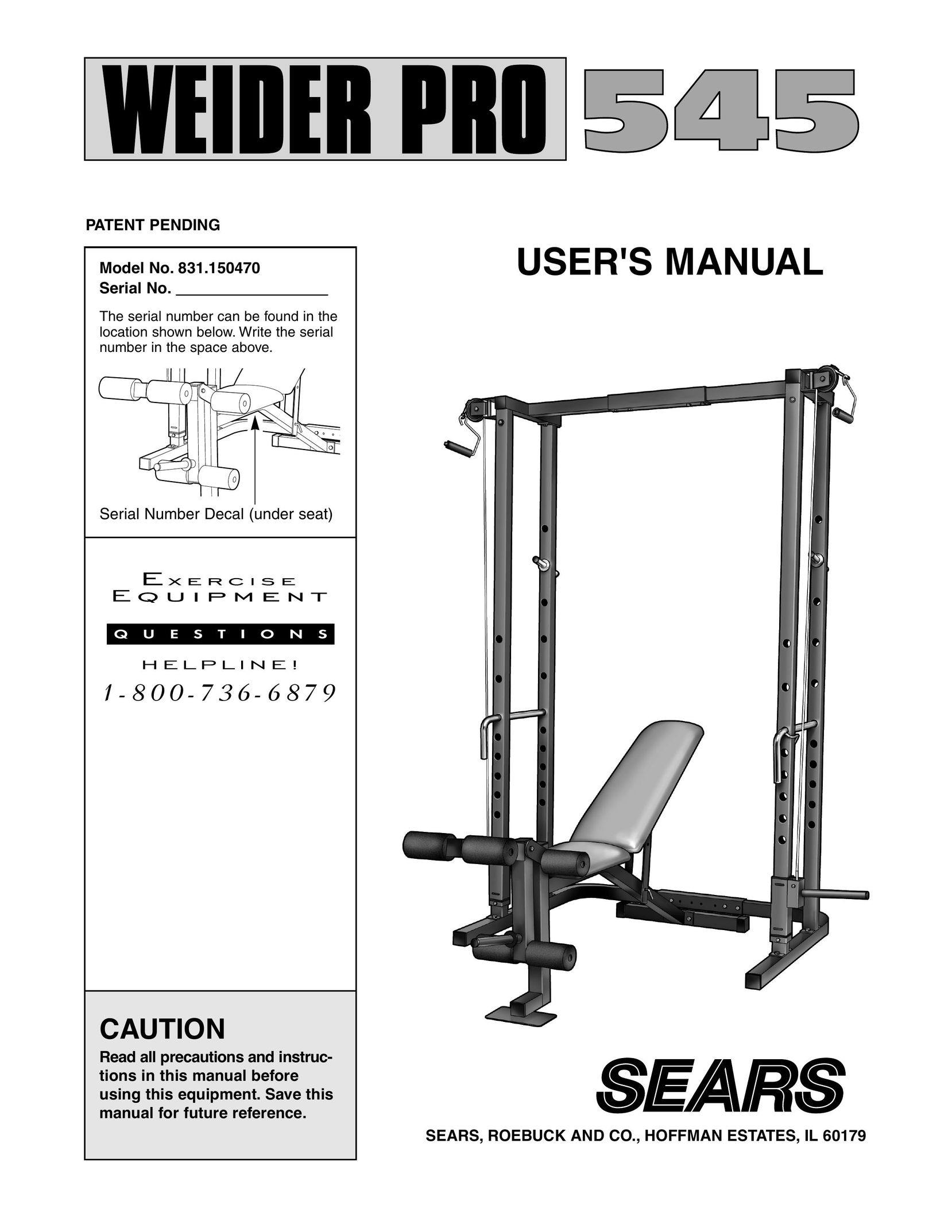 Weider 831.150470 Home Gym User Manual