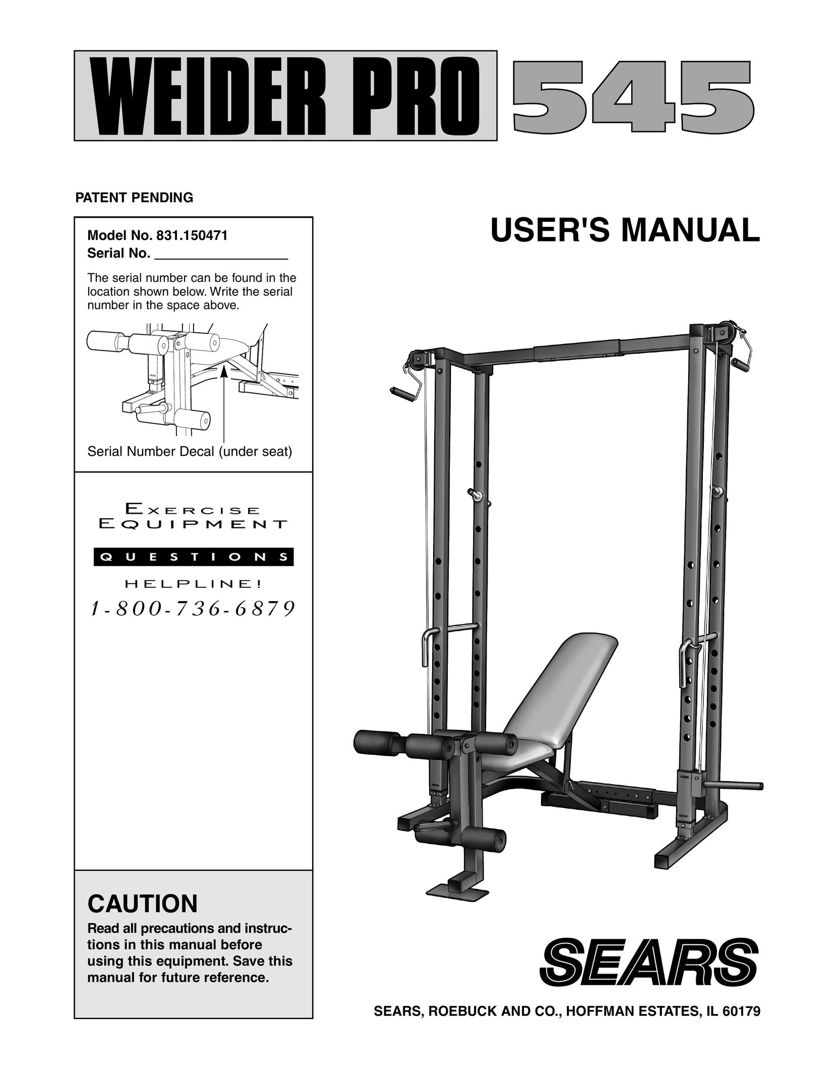 Weider 831.150471 Home Gym User Manual