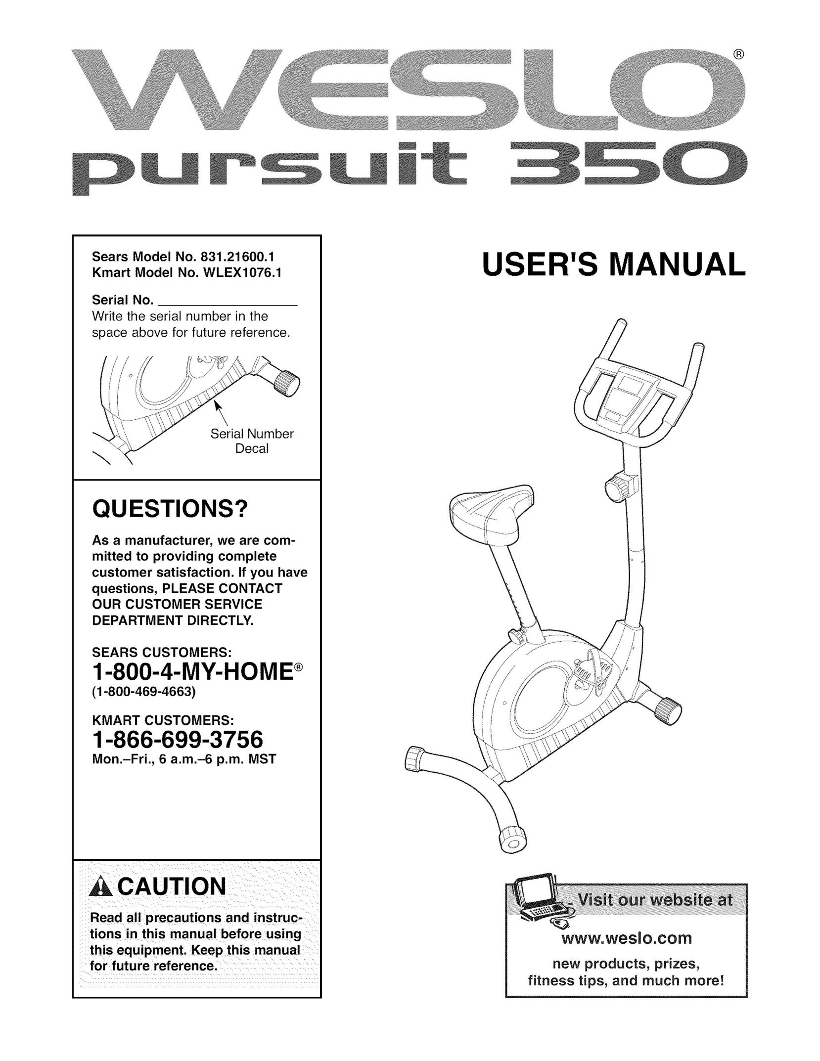 Weslo 831,21600,1 Home Gym User Manual