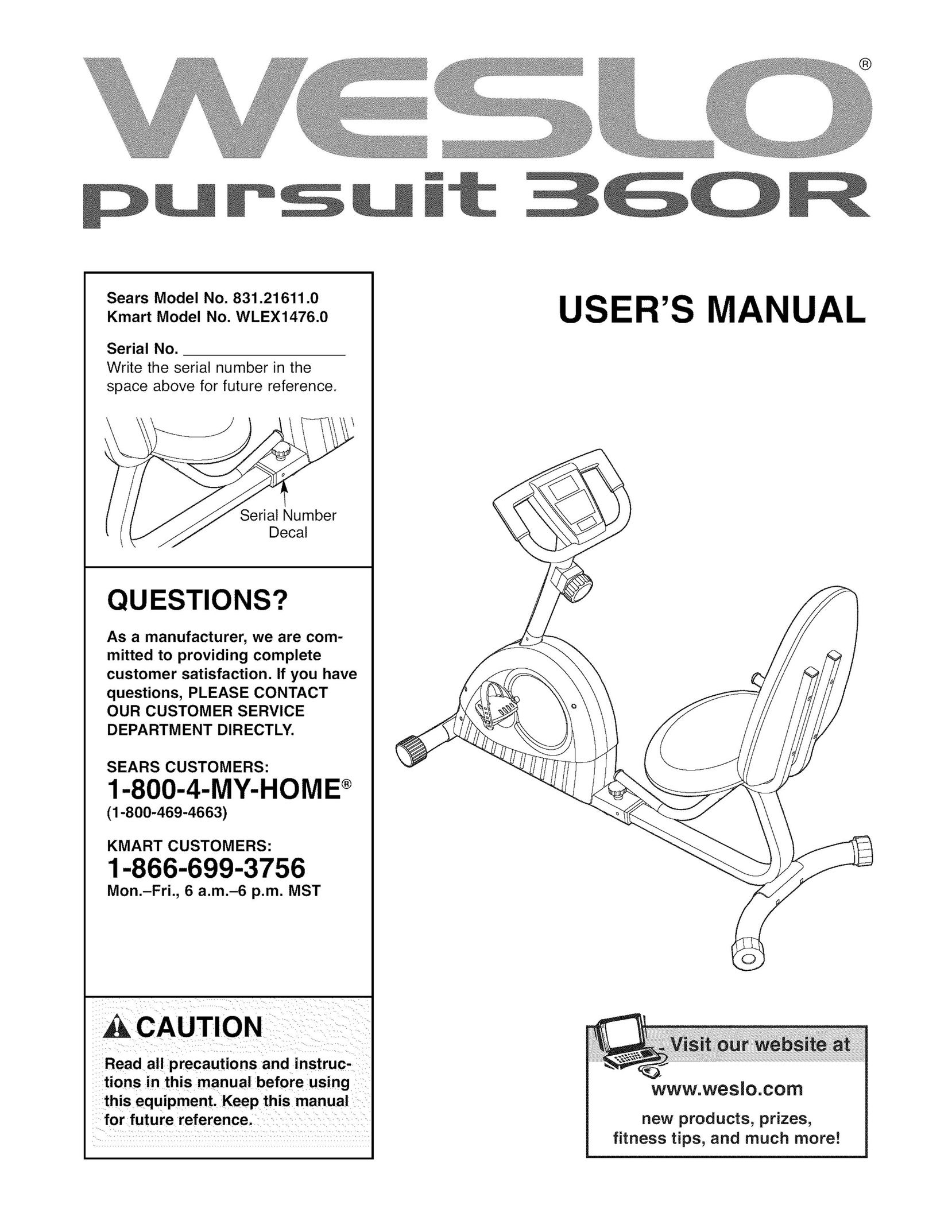 Weslo 831,21611,0 Home Gym User Manual