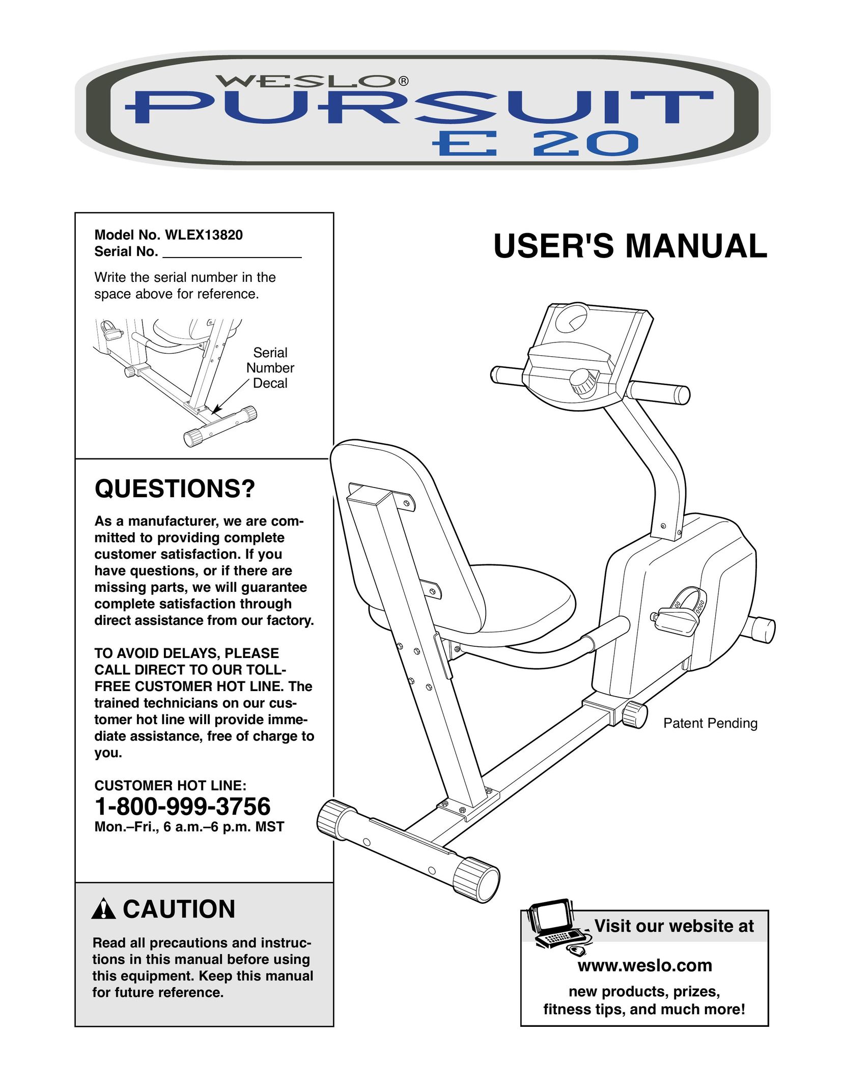 Weslo E 20 Home Gym User Manual