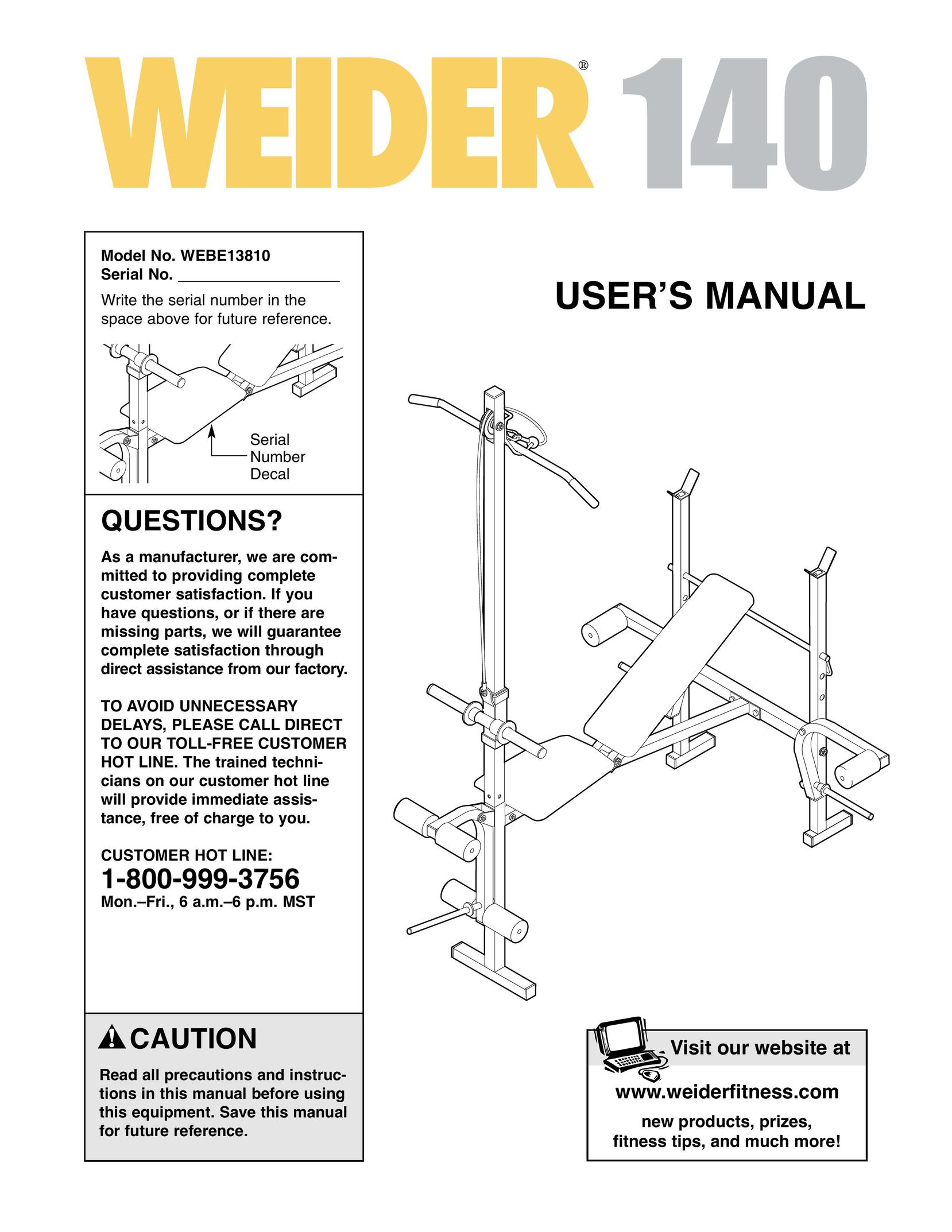 Weslo WEBE13810 Home Gym User Manual