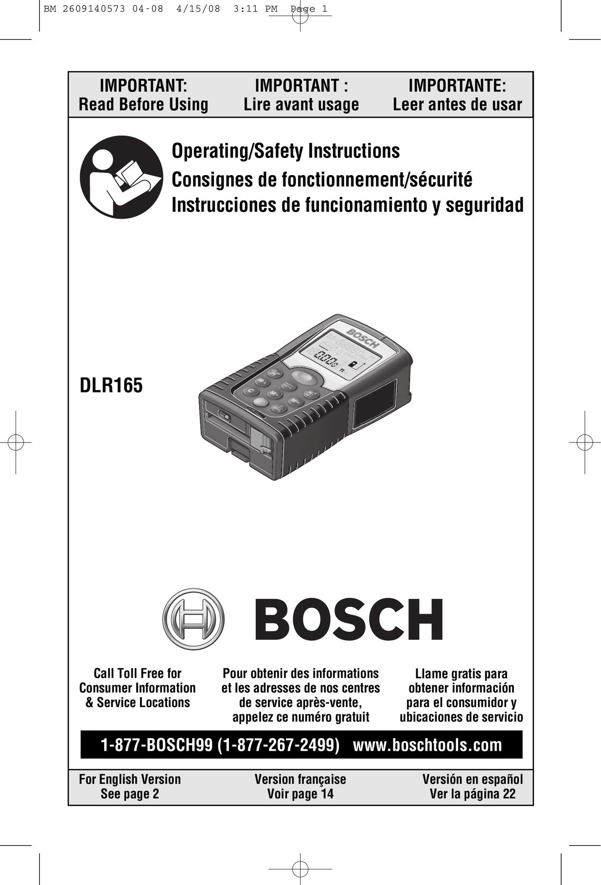 Bosch Power Tools DLR165 Hunting Equipment User Manual