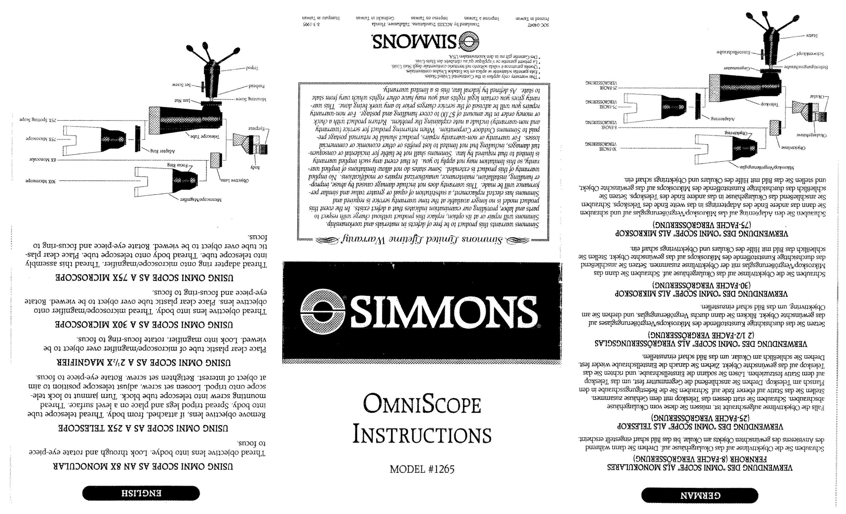 Simmons Optics 1265 Hunting Equipment User Manual