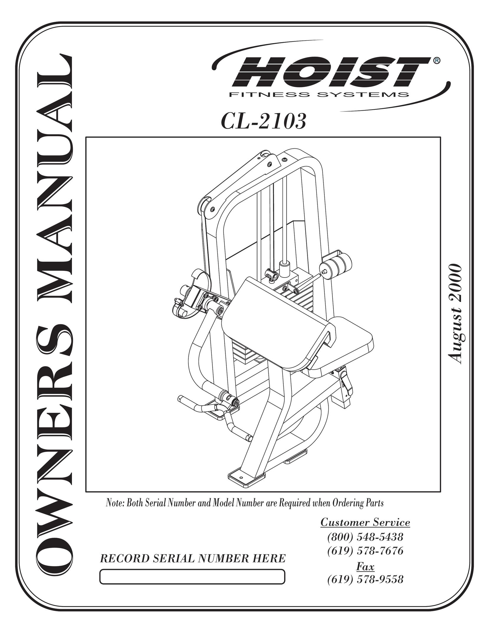 Hoist Fitness CL-2103 Rowing Machine User Manual