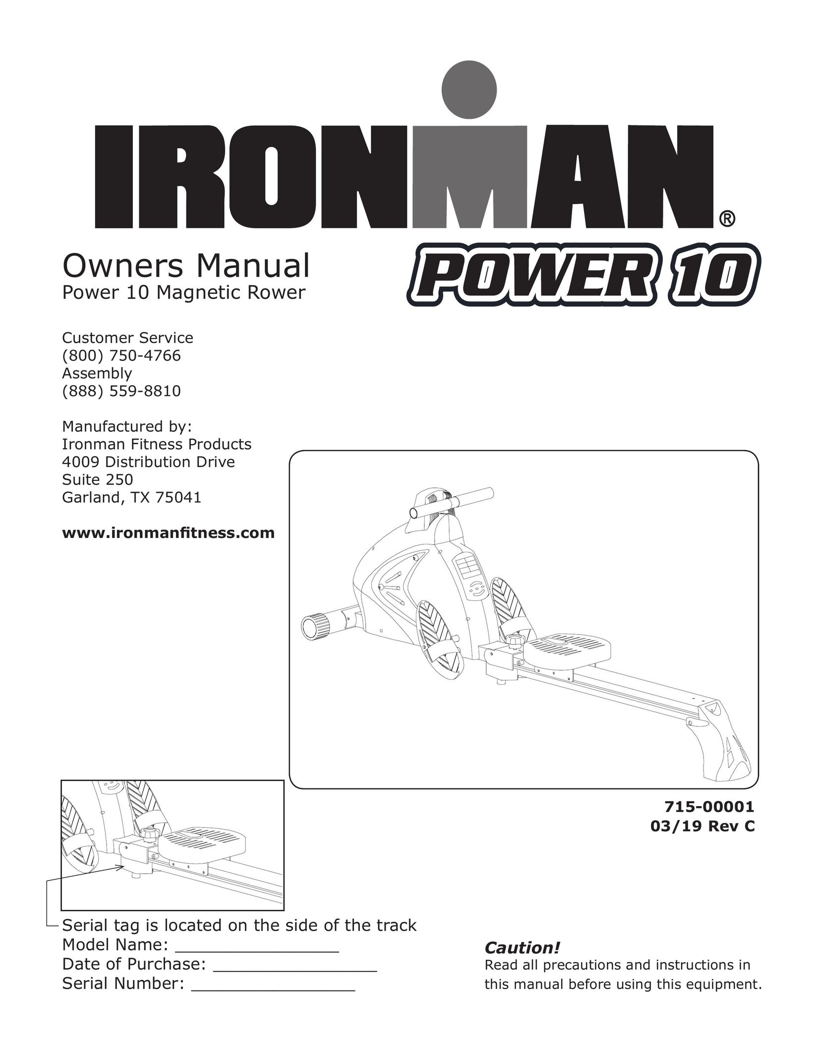 Ironman Fitness Power 10 Rowing Machine User Manual