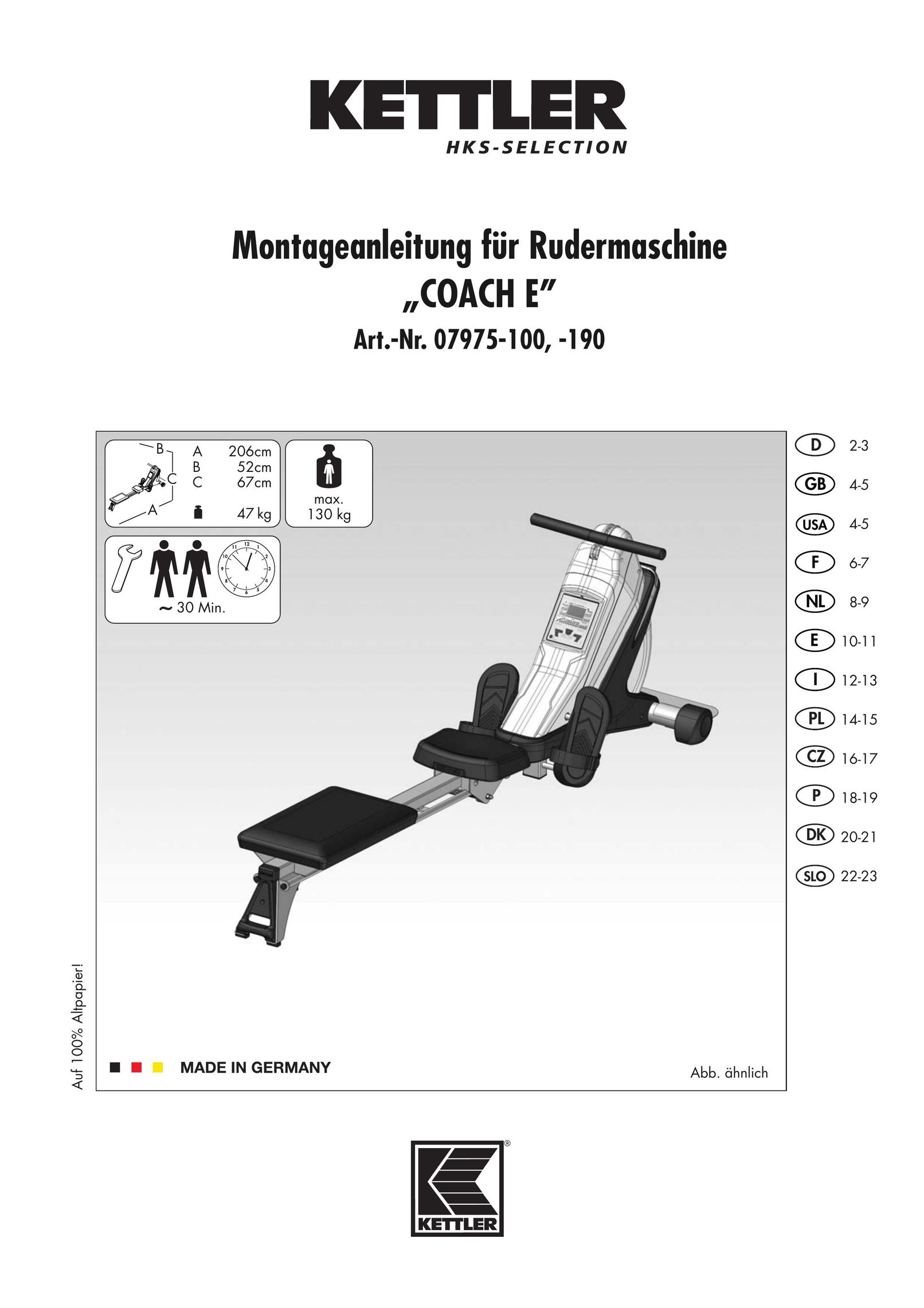 Kettler 07975-100 Rowing Machine User Manual