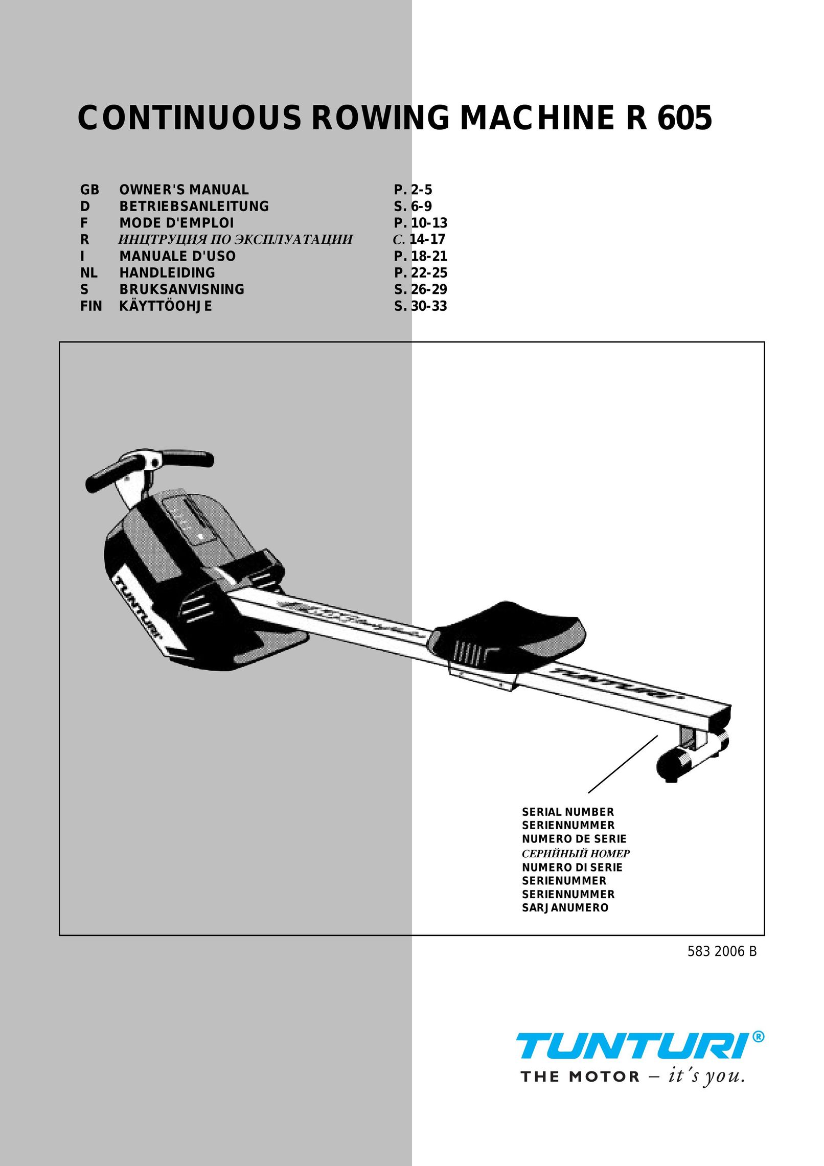 Tunturi R605 Rowing Machine User Manual