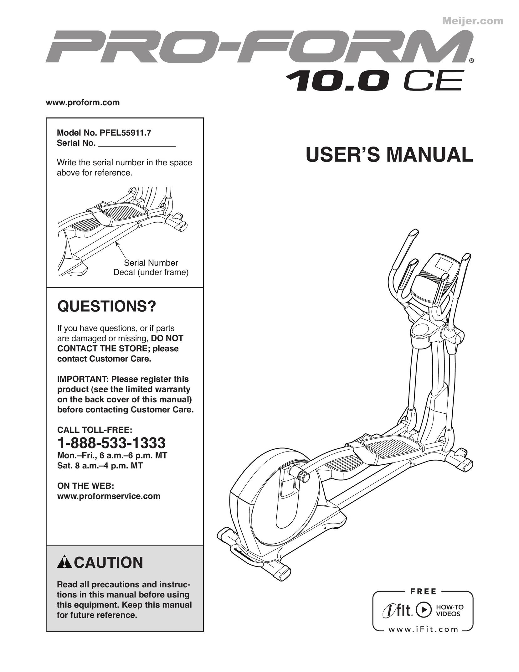 ProForm PFEL55911.7 Stepper Machine User Manual