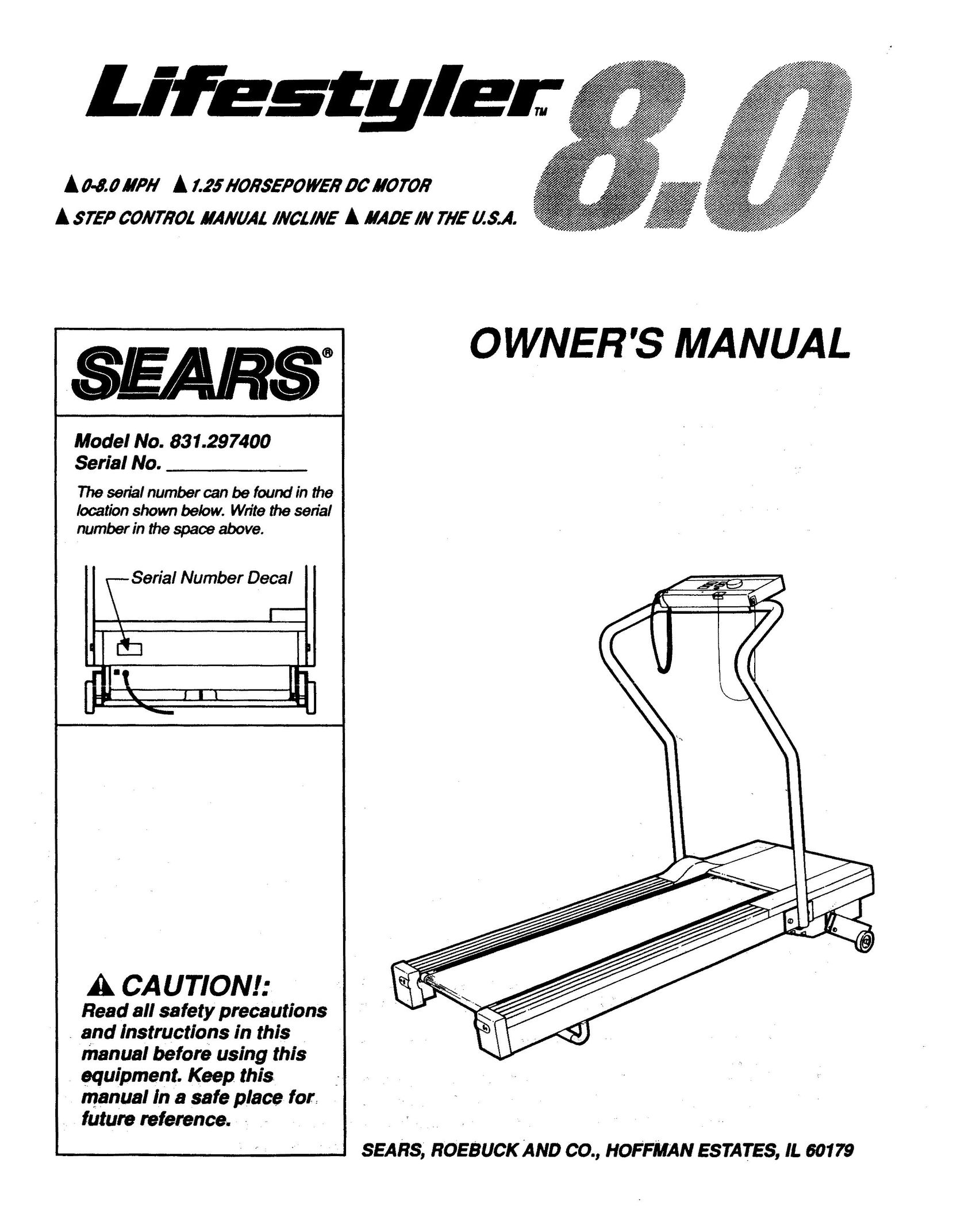 Sears 831.2974 Stepper Machine User Manual