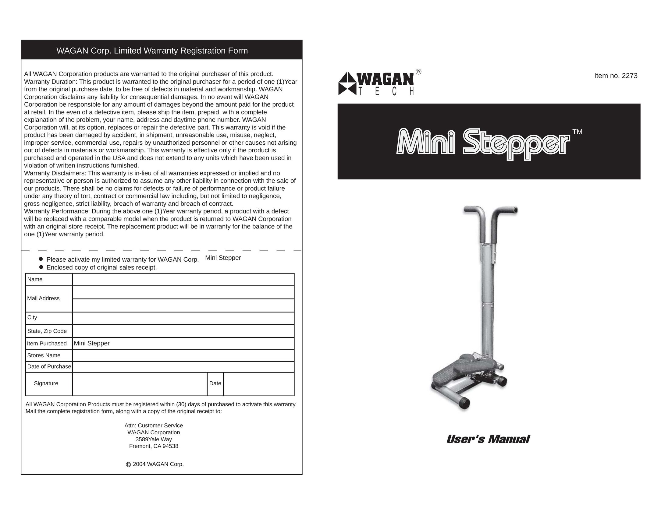 Wagan 2273 Stepper Machine User Manual