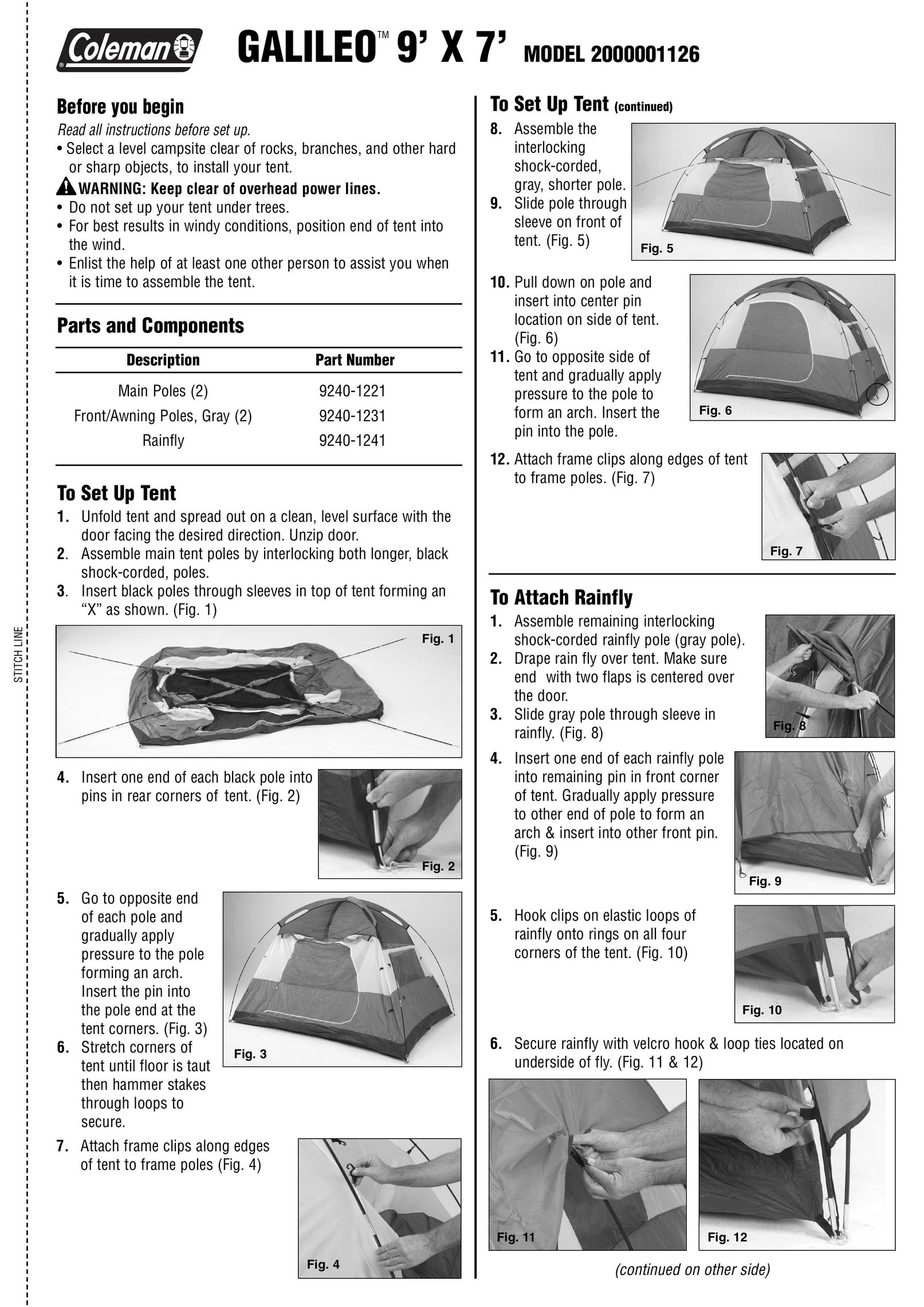 Coleman 2000001126 Tent User Manual