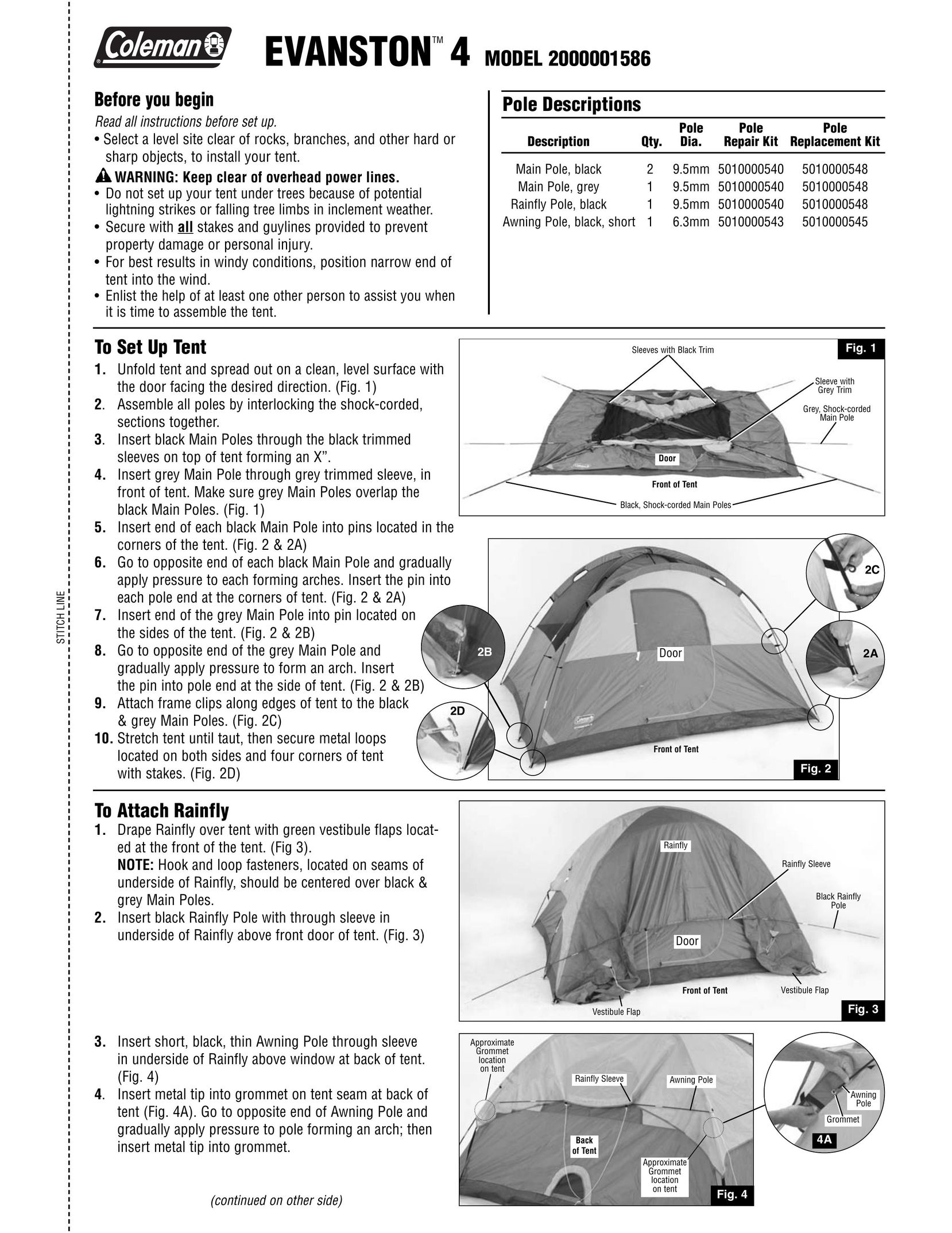 Coleman 2000001586 Tent User Manual