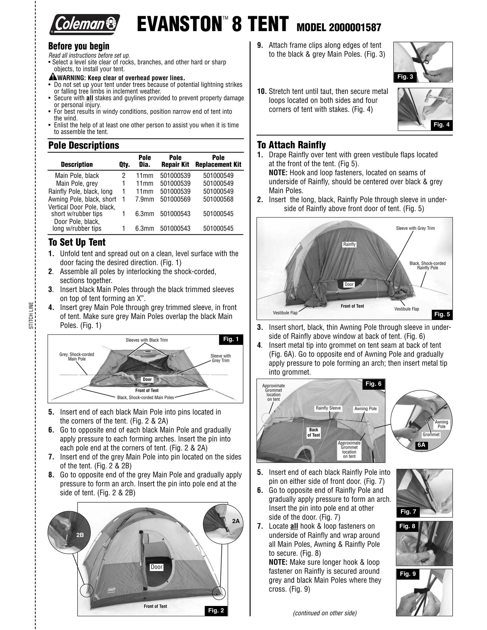 Coleman 2000001587 Tent User Manual