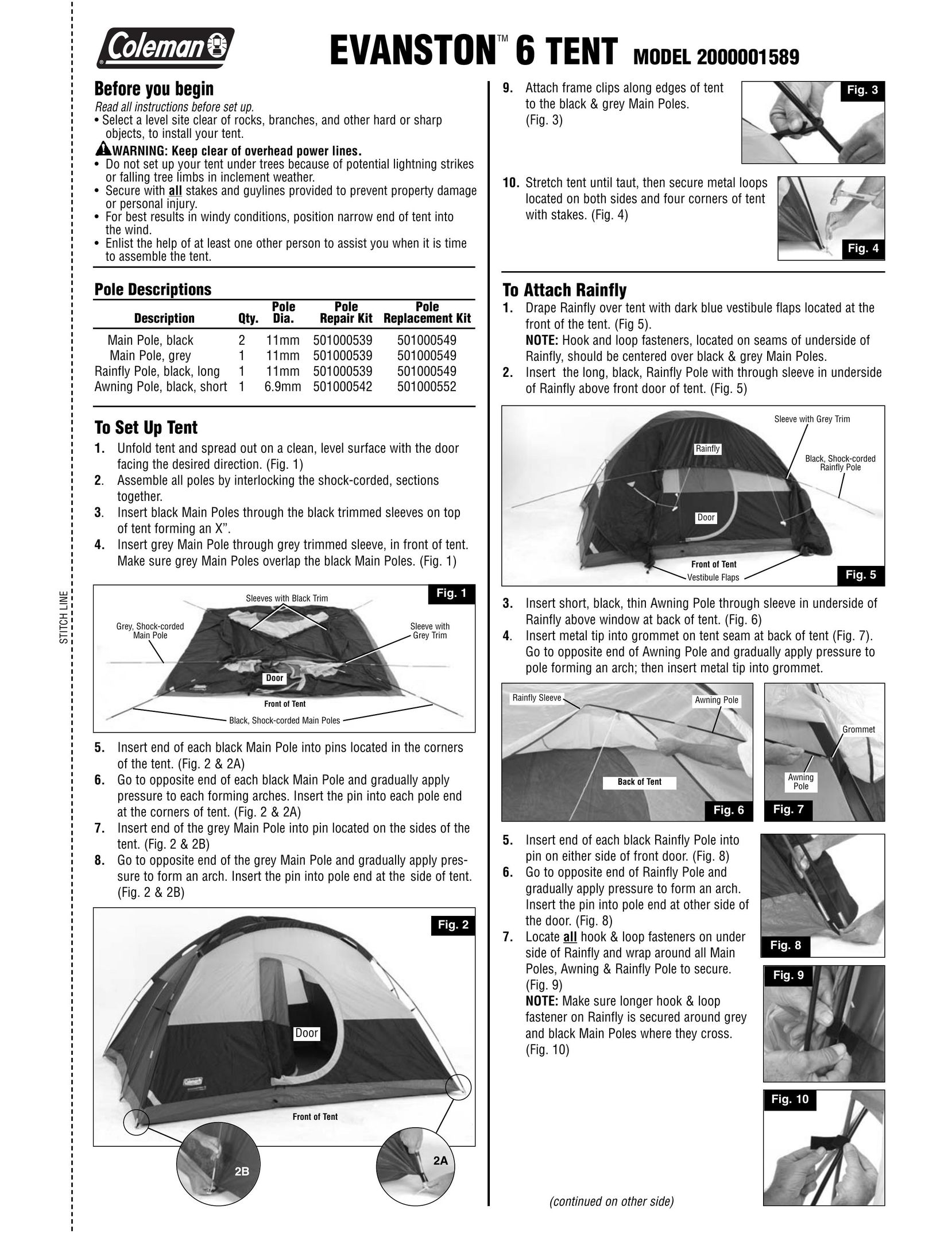 Coleman 2000001589 Tent User Manual