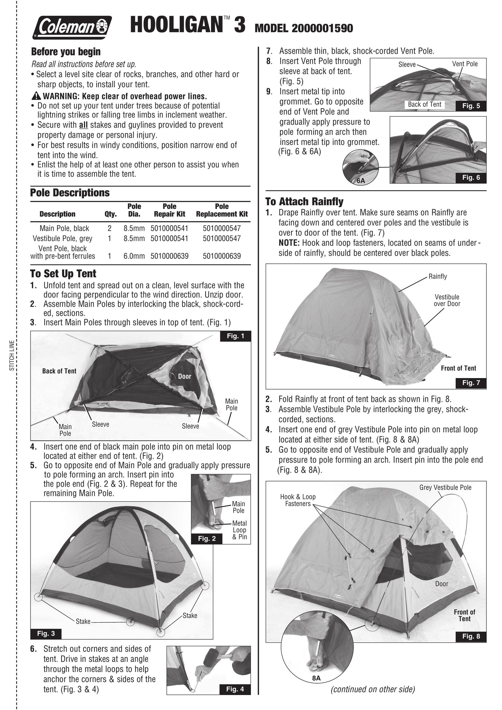Coleman 2000001590 Tent User Manual