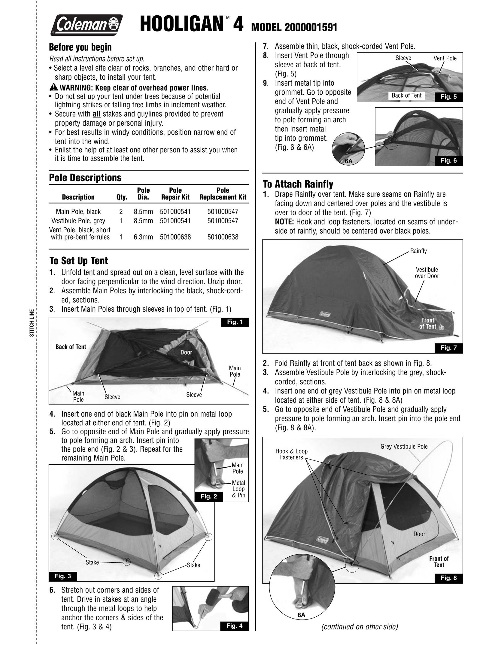Coleman 2000001591STITCHLINE Tent User Manual